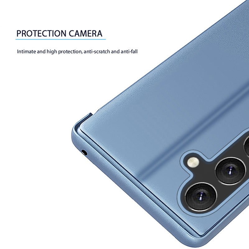 For Samsung Galaxy M14 5G View Window Mirror Surface Phone Case Electroplating Leather Phone Cover