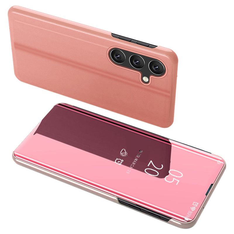 For Samsung Galaxy M14 5G View Window Mirror Surface Phone Case Electroplating Leather Phone Cover