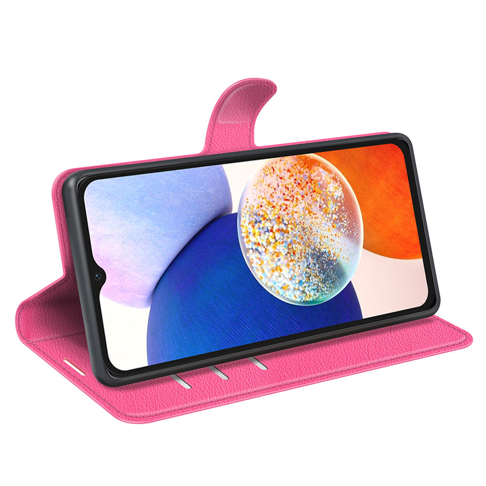 PU Leather Phone Shell for Samsung Galaxy M14 5G Litchi Texture Wallet Cover Stand Phone Case