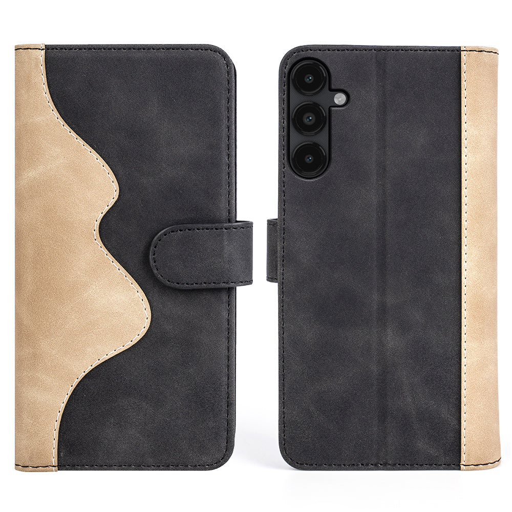 Dual Color Phone Shell for Samsung Galaxy M14 5G Splicing Leather Wallet Cover Flip Stand Phone Case