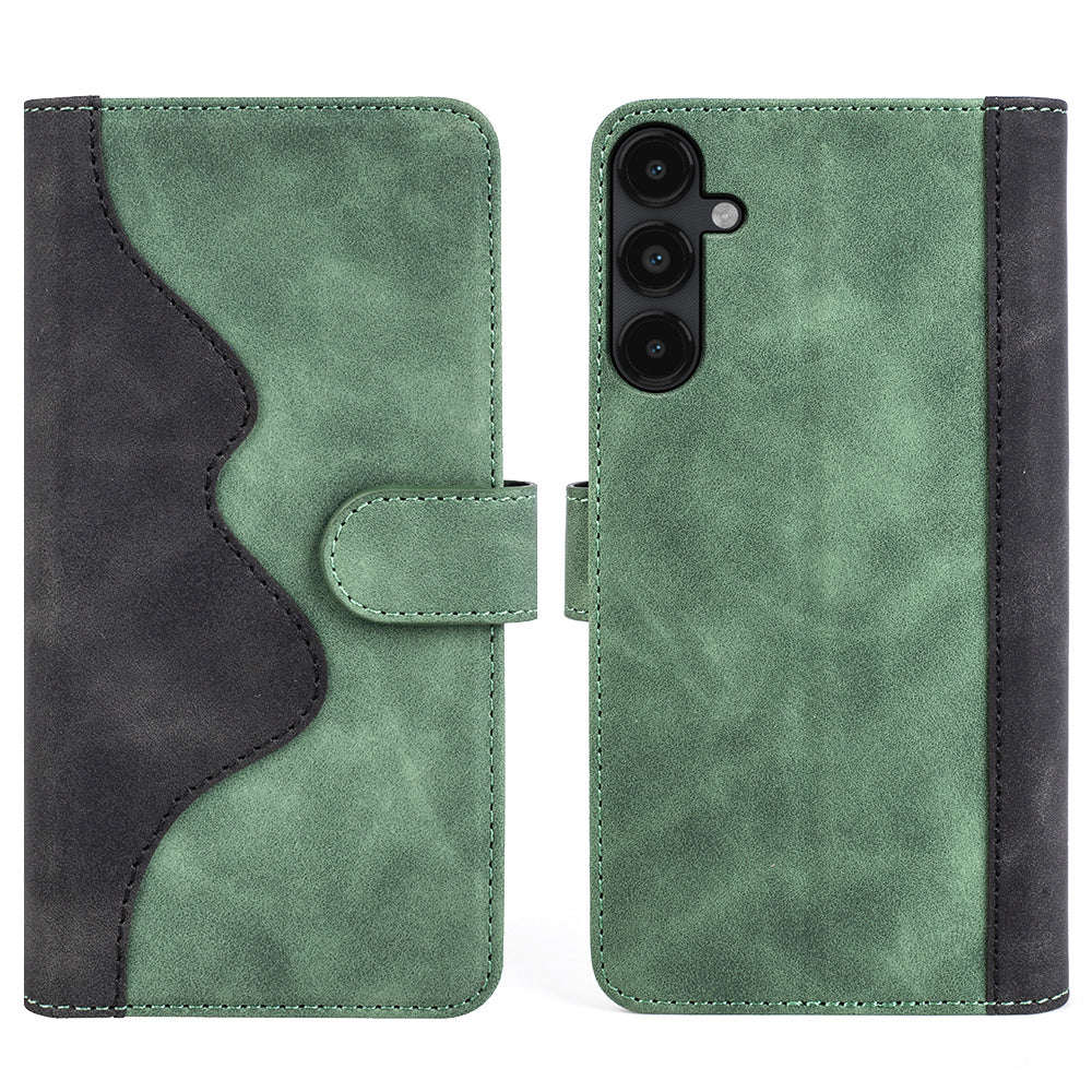 Dual Color Phone Shell for Samsung Galaxy M14 5G Splicing Leather Wallet Cover Flip Stand Phone Case
