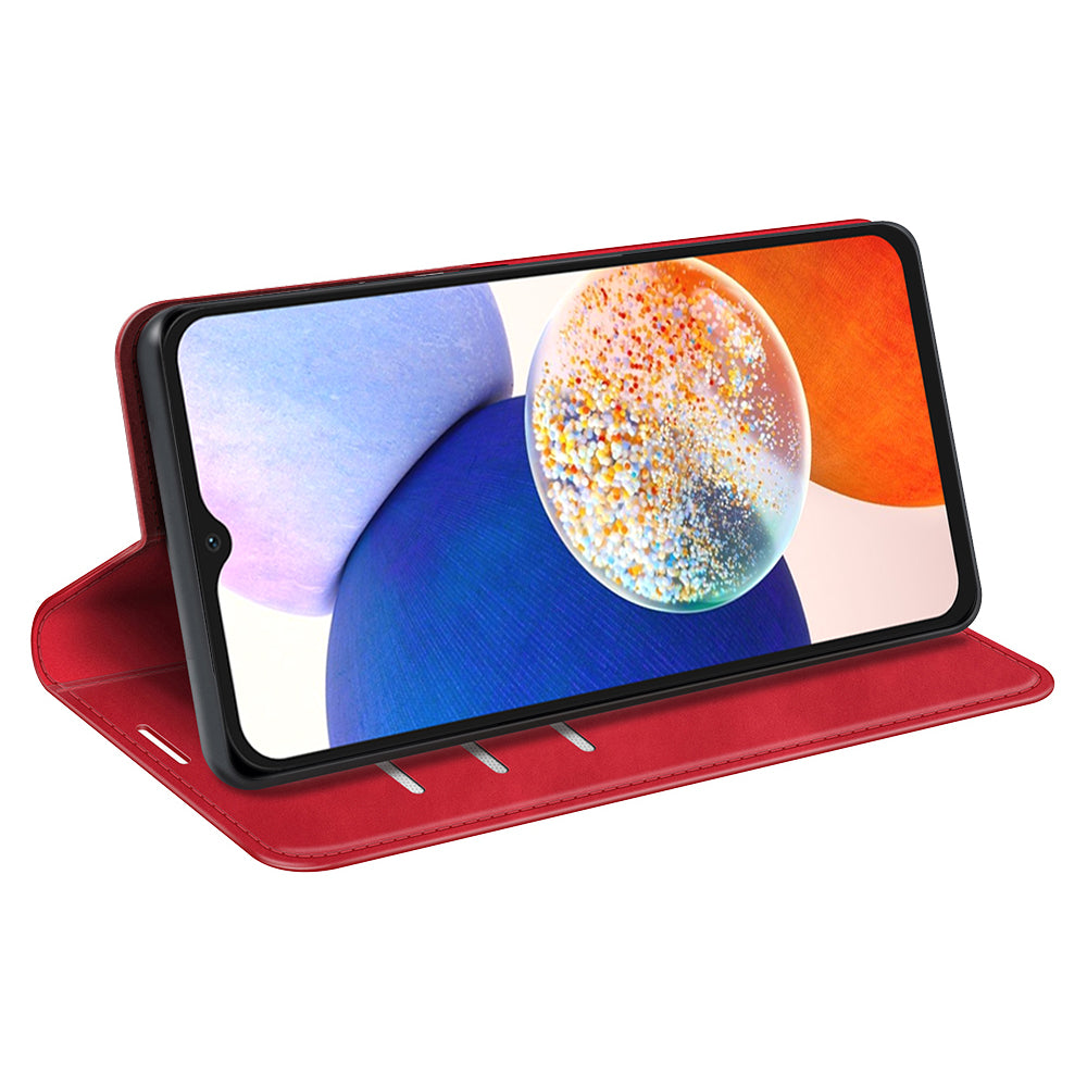 For Samsung Galaxy M14 5G Magnetic Flip Stand Wallet Phone Cover Skin-touch Leather Phone Case
