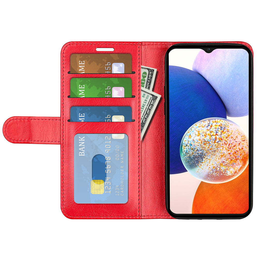 For Samsung Galaxy M14 5G Leather Phone Case Wallet Crazy Horse Texture Stand Phone Cover