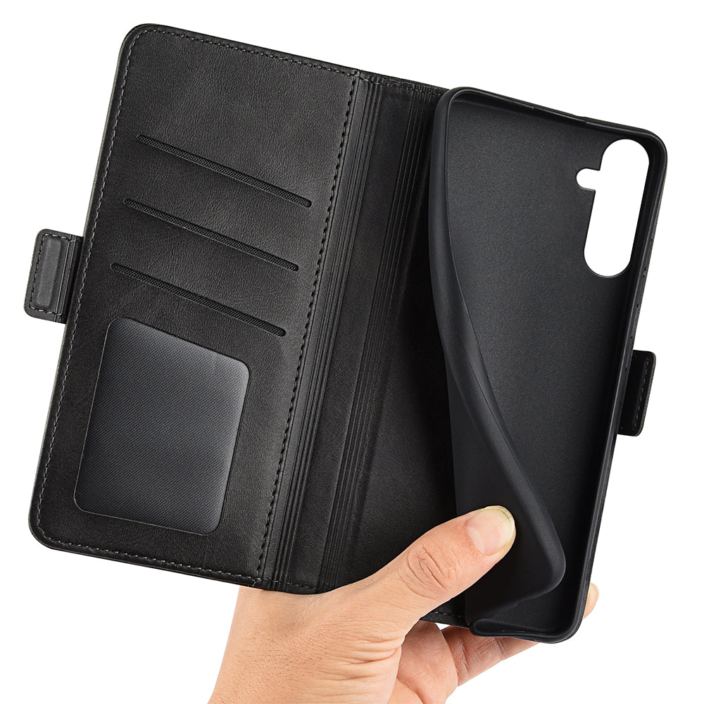 For Samsung Galaxy M14 5G PU Leather Wallet Cell Phone Case Calf Texture Anti-Dust Stand Phone Cover