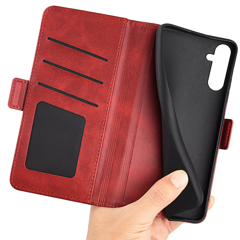 For Samsung Galaxy M14 5G PU Leather Wallet Cell Phone Case Calf Texture Anti-Dust Stand Phone Cover
