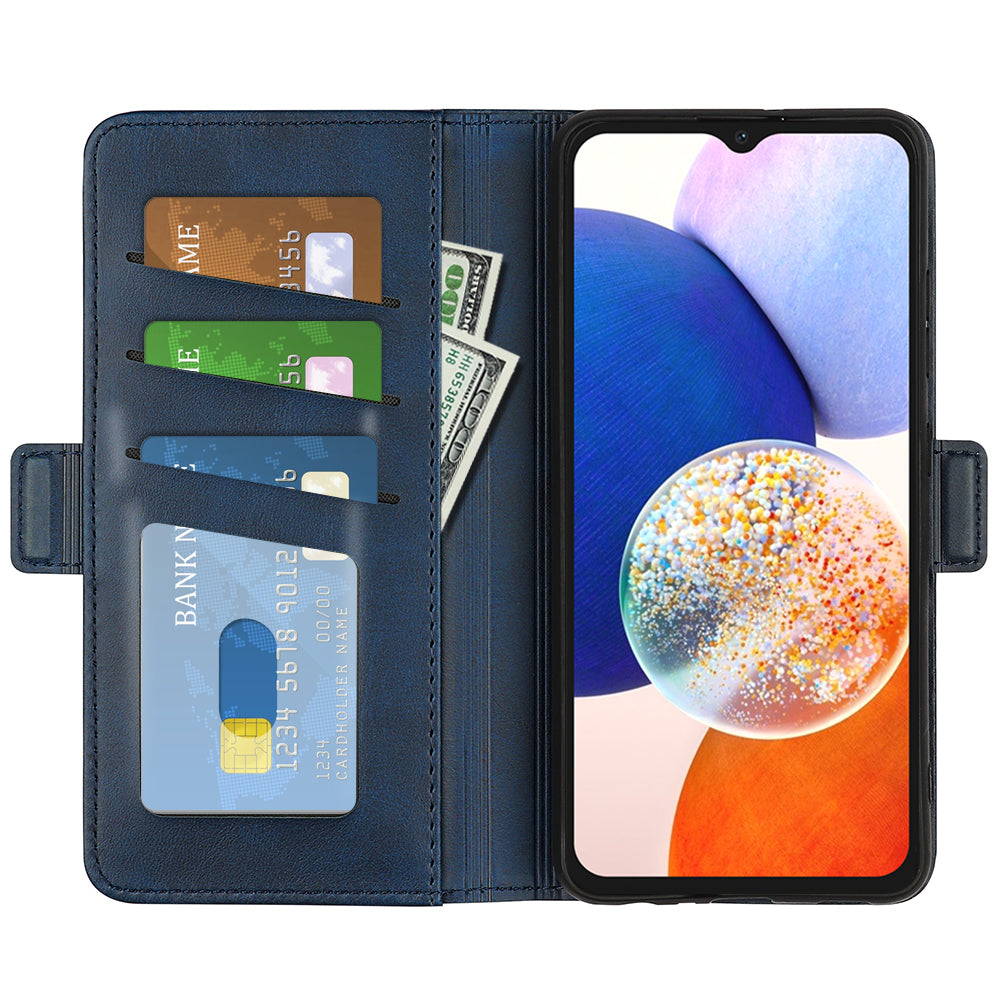 For Samsung Galaxy M14 5G PU Leather Wallet Cell Phone Case Calf Texture Anti-Dust Stand Phone Cover