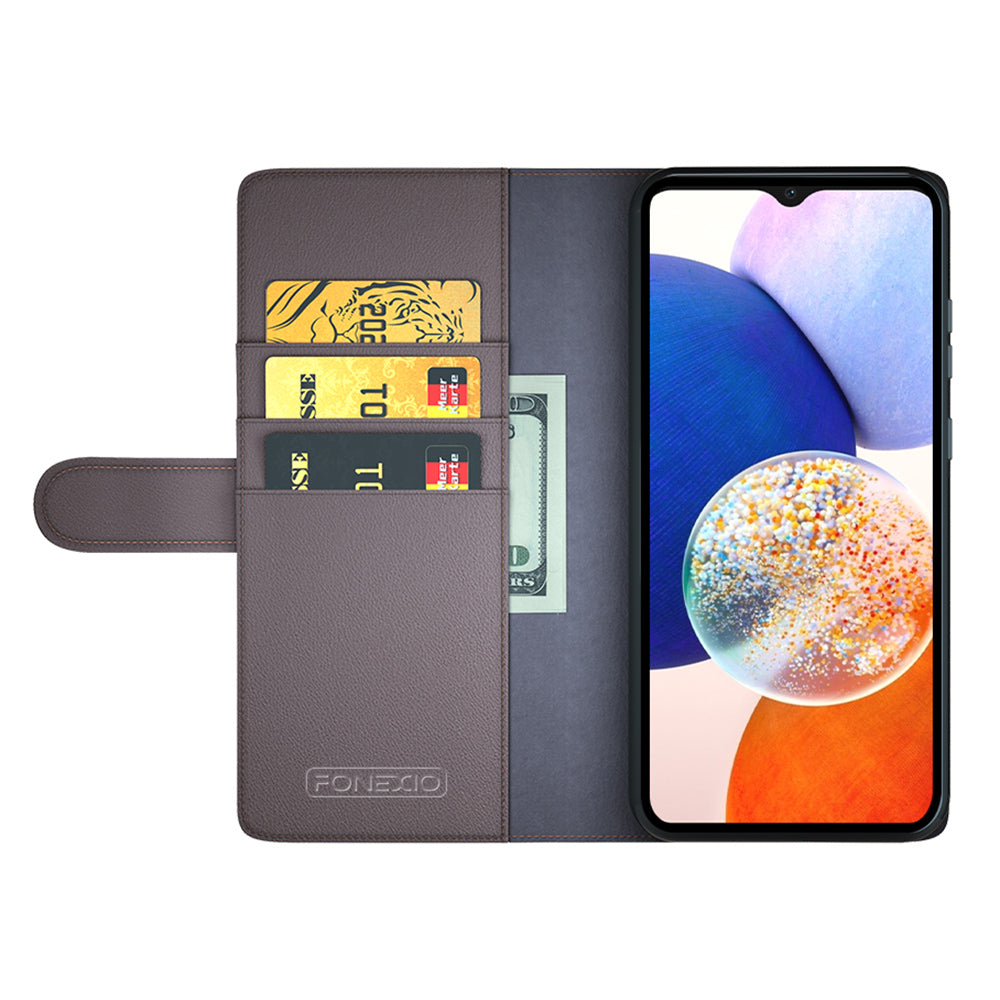 For Samsung Galaxy M14 5G Anti-Scratch Genuine Split Leather Phone Case Wallet Stand Cell Phone Cover