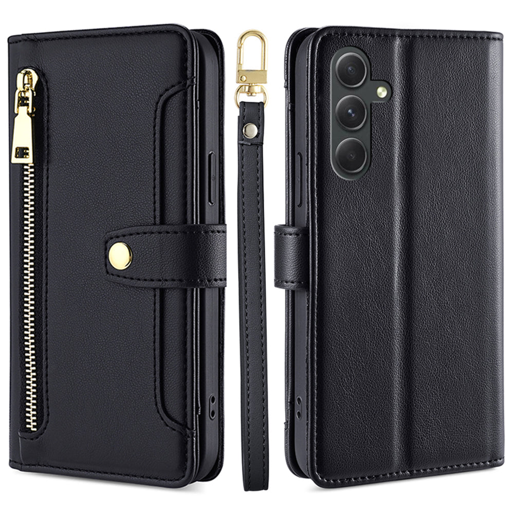 Stand Cover for Samsung Galaxy A54 5G Zipper Pocket Wallet Leather Phone Case with 2 Straps