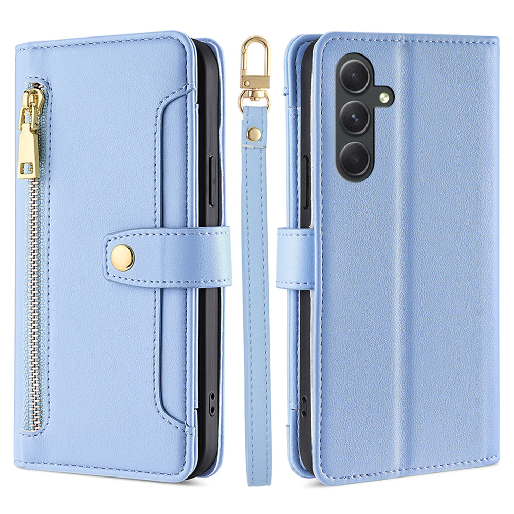 Stand Cover for Samsung Galaxy A54 5G Zipper Pocket Wallet Leather Phone Case with 2 Straps