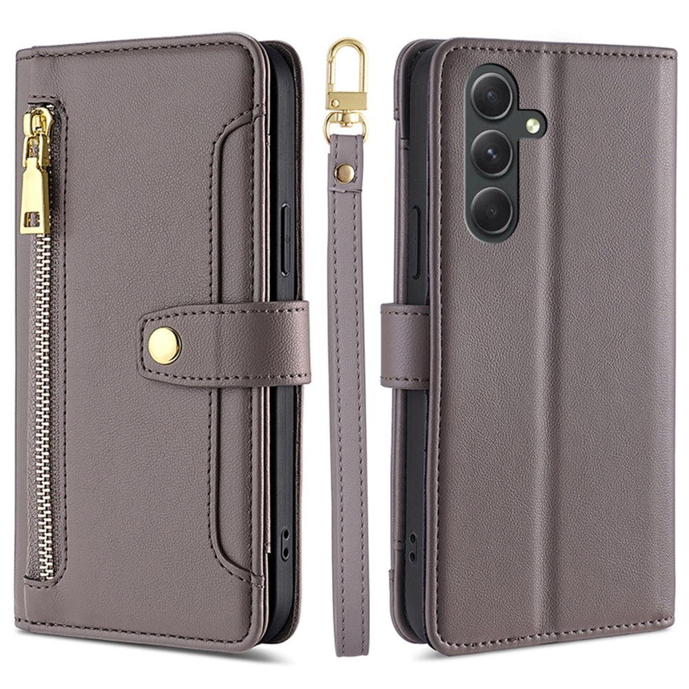 Stand Cover for Samsung Galaxy A54 5G Zipper Pocket Wallet Leather Phone Case with 2 Straps