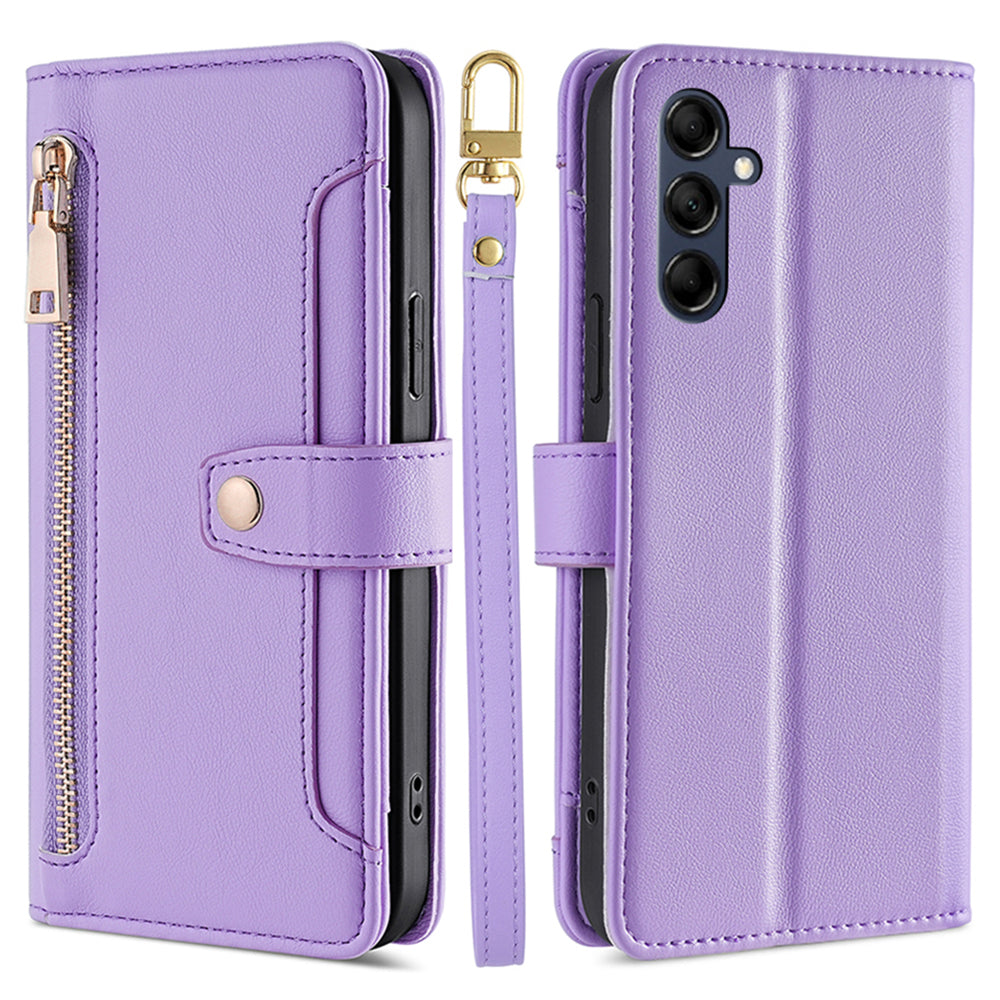 Leather Phone Cover for Samsung Galaxy M14 5G Wallet Foldable Stand Case with Zipper Pocket