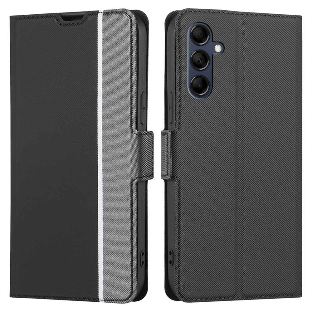 For Samsung Galaxy M14 5G Card Holder Twill Texture Phone Cover Stand Anti-Scratch PU Leather Case