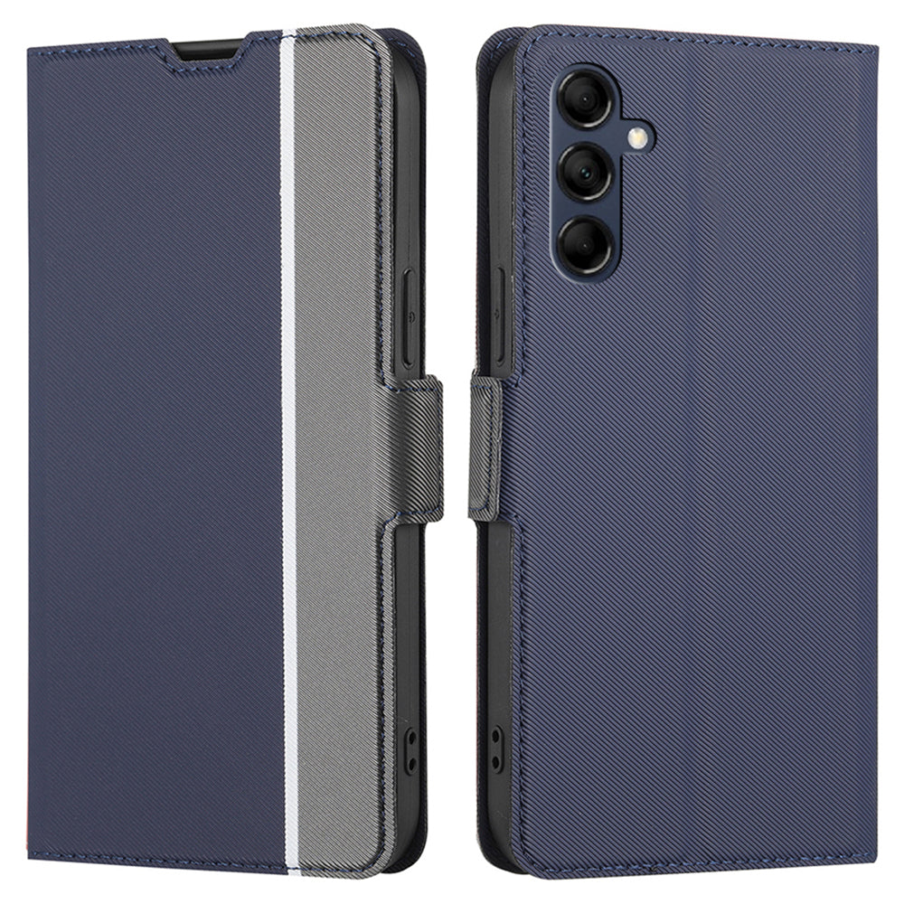For Samsung Galaxy M14 5G Card Holder Twill Texture Phone Cover Stand Anti-Scratch PU Leather Case