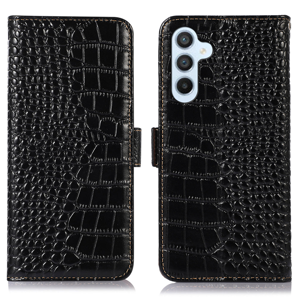 Til Samsung Galaxy M54 5G / F54 5G RFID-blokerende pung etui Ægte okselæder Crocodile Texture Stand Telefoncover