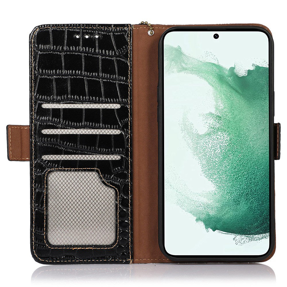 Til Samsung Galaxy M54 5G / F54 5G RFID-blokerende pung etui Ægte okselæder Crocodile Texture Stand Telefoncover