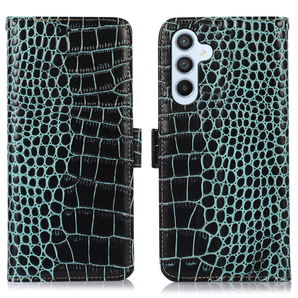 Til Samsung Galaxy M54 5G / F54 5G RFID-blokerende pung etui Ægte okselæder Crocodile Texture Stand Telefoncover