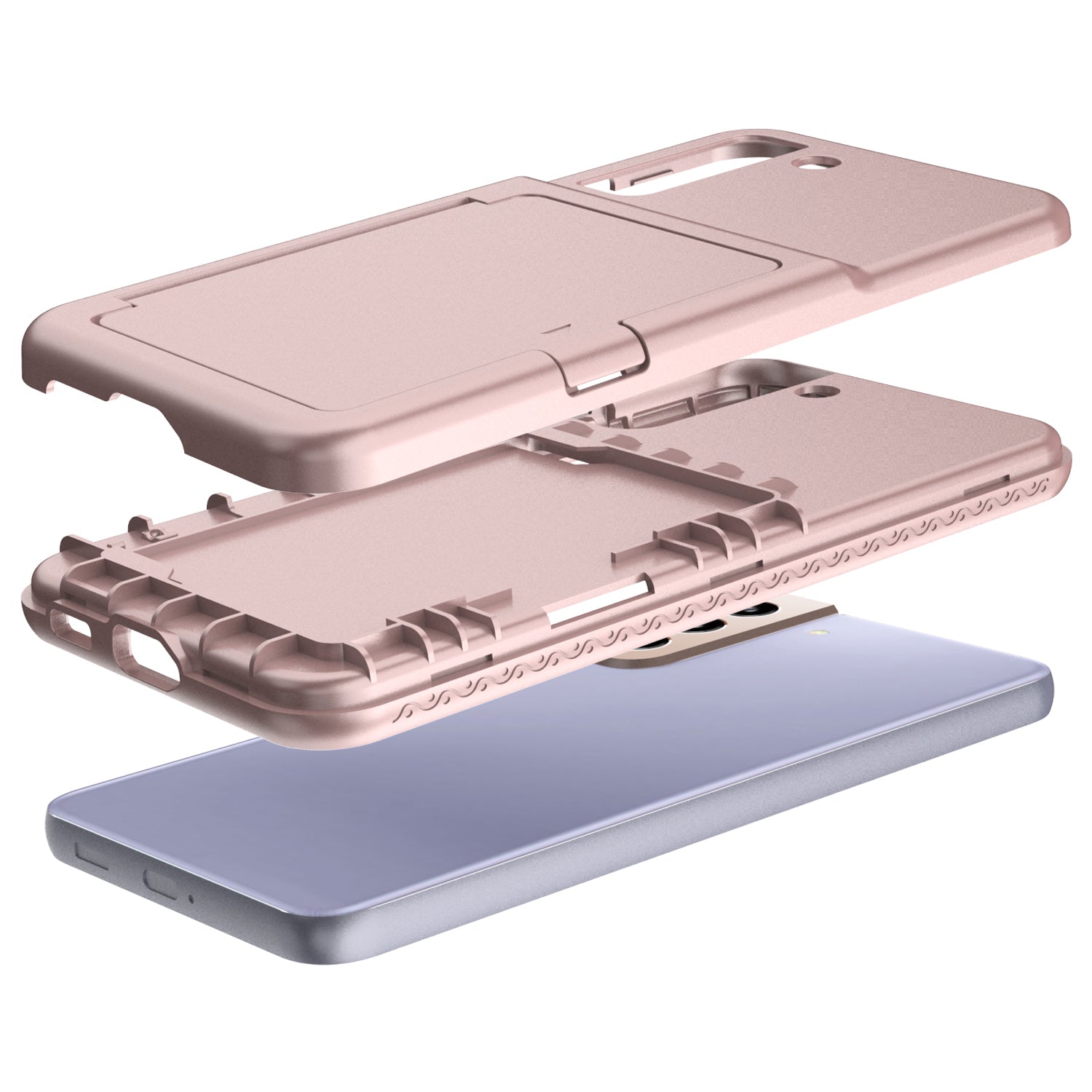 For Samsung Galaxy S22 5G Cardcase Series Card Holder Cover Hidden Mirror Thickened PC TPU Kickstand Phone Case