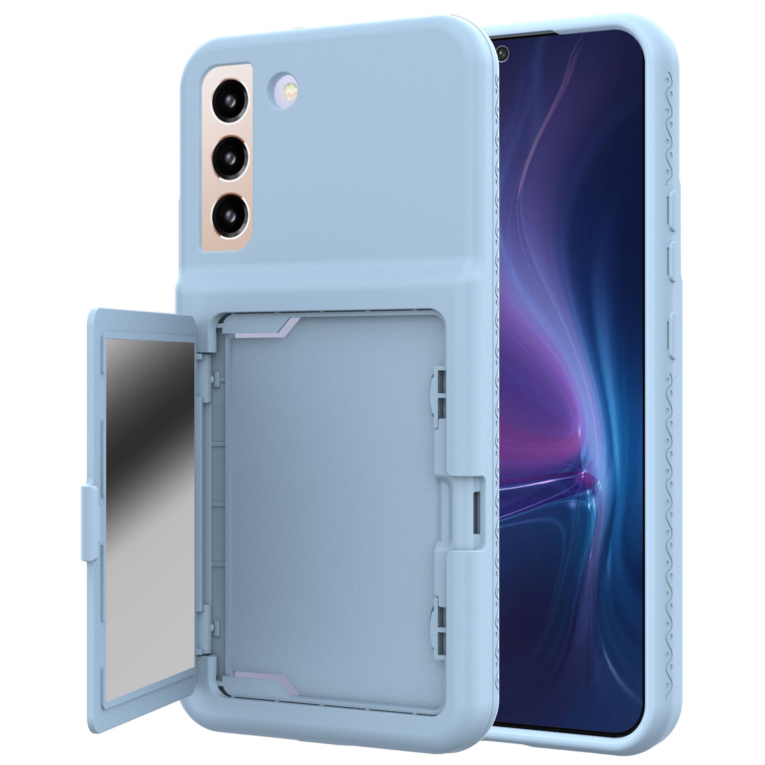 For Samsung Galaxy S22 5G Cardcase Series Card Holder Cover Hidden Mirror Thickened PC TPU Kickstand Phone Case