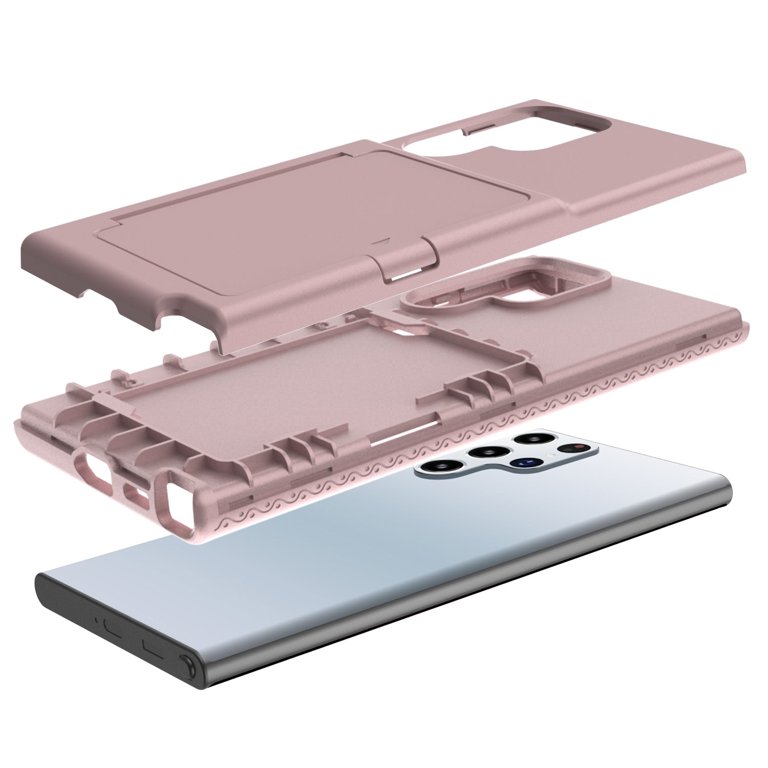 Cardcase Series Phone Case for Samsung Galaxy S22 Ultra 5G Kickstand PC TPU Cover with Mirror Card Holder