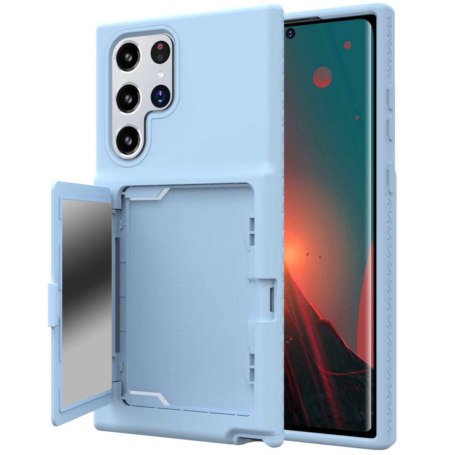 Cardcase Series Phone Case for Samsung Galaxy S22 Ultra 5G Kickstand PC TPU Cover with Mirror Card Holder