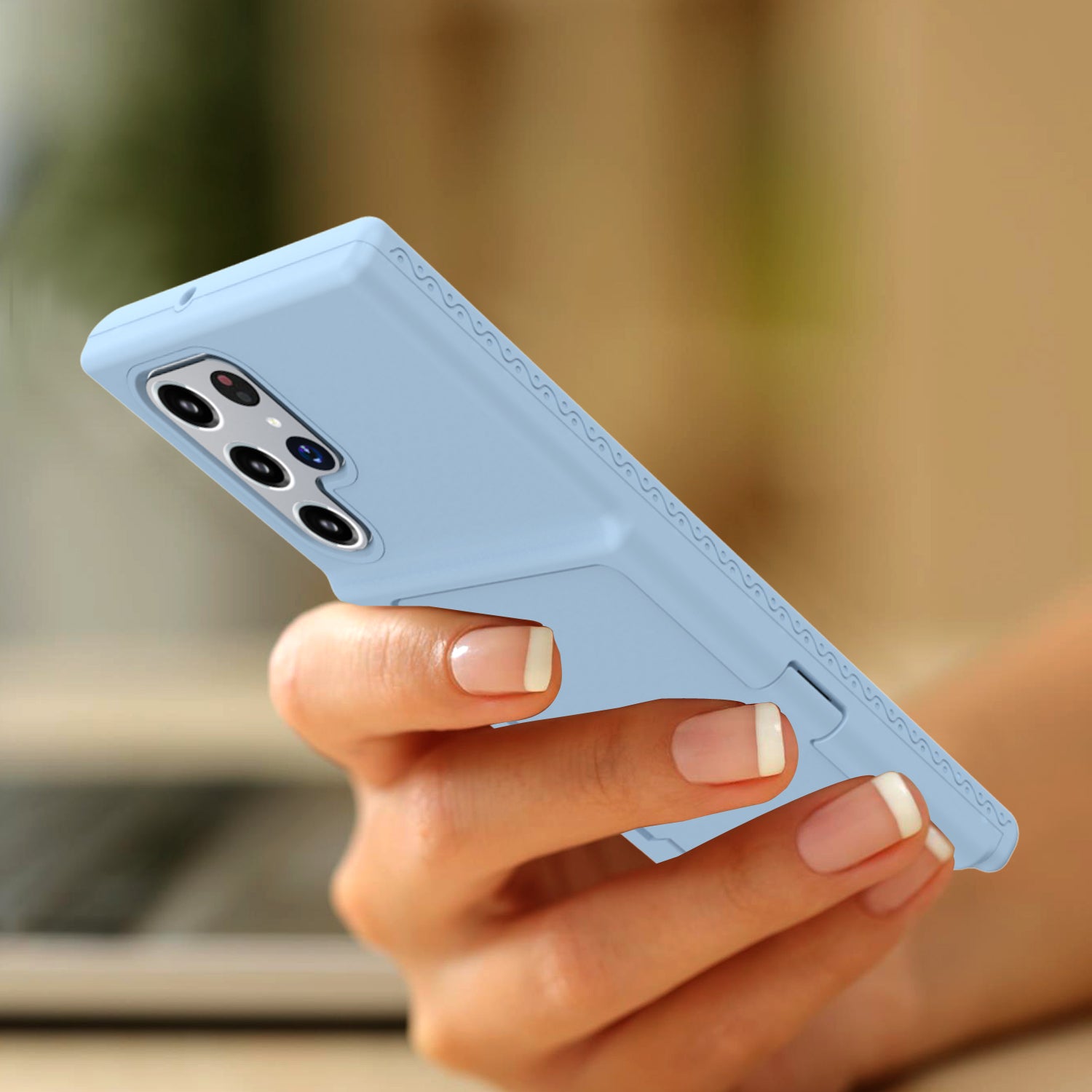 Cardcase Series Phone Case for Samsung Galaxy S22 Ultra 5G Kickstand PC TPU Cover with Mirror Card Holder