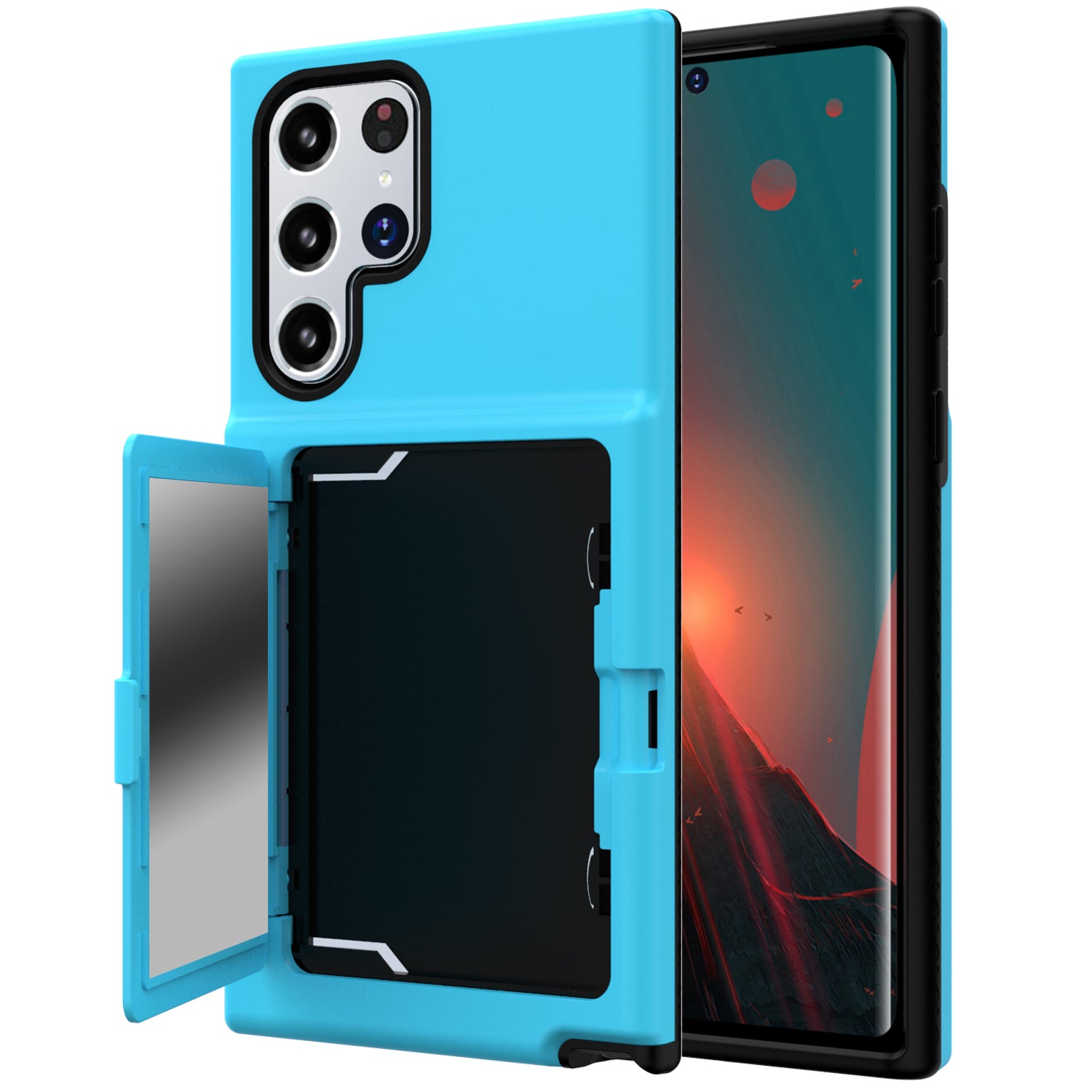 Cardcase Series Phone Case for Samsung Galaxy S22 Ultra 5G Kickstand PC TPU Cover with Mirror Card Holder