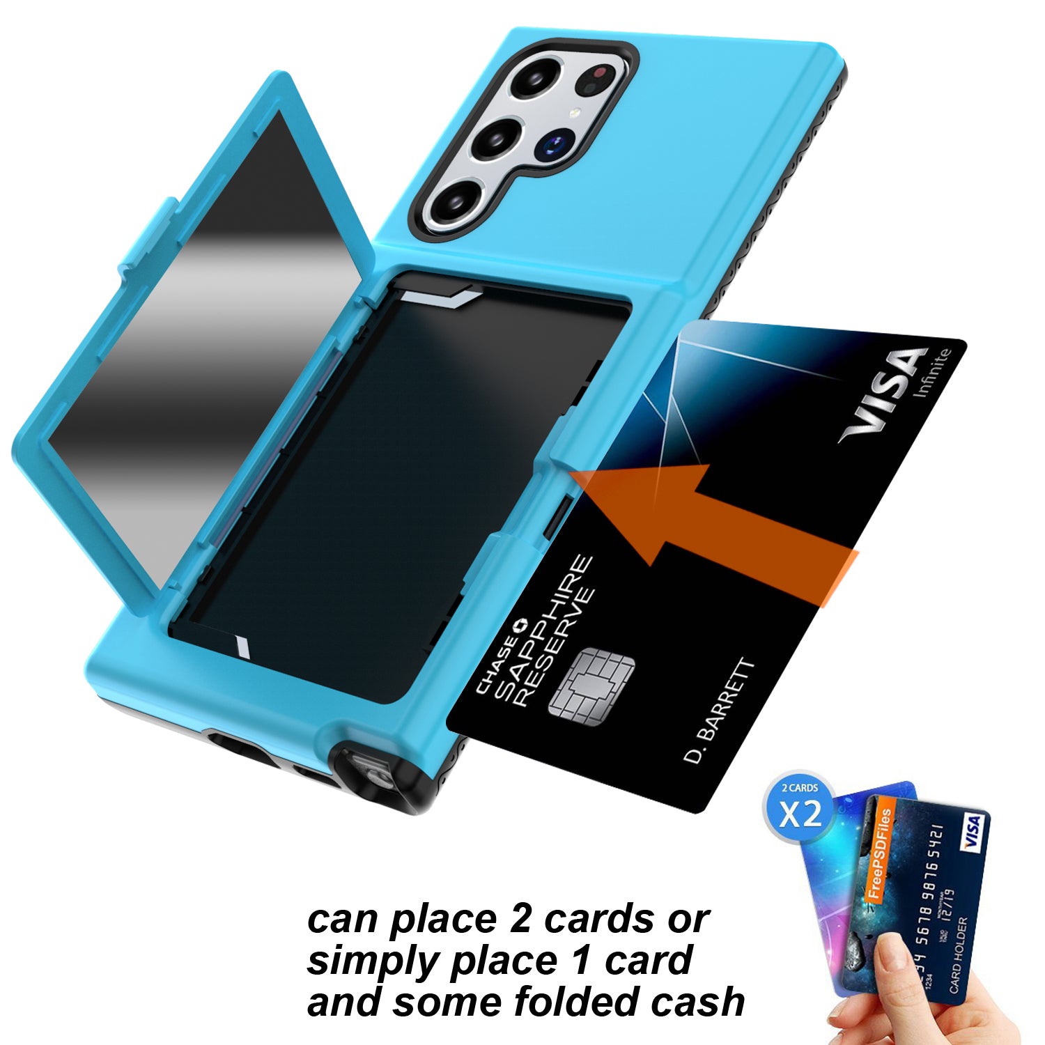 Cardcase Series Phone Case for Samsung Galaxy S22 Ultra 5G Kickstand PC TPU Cover with Mirror Card Holder