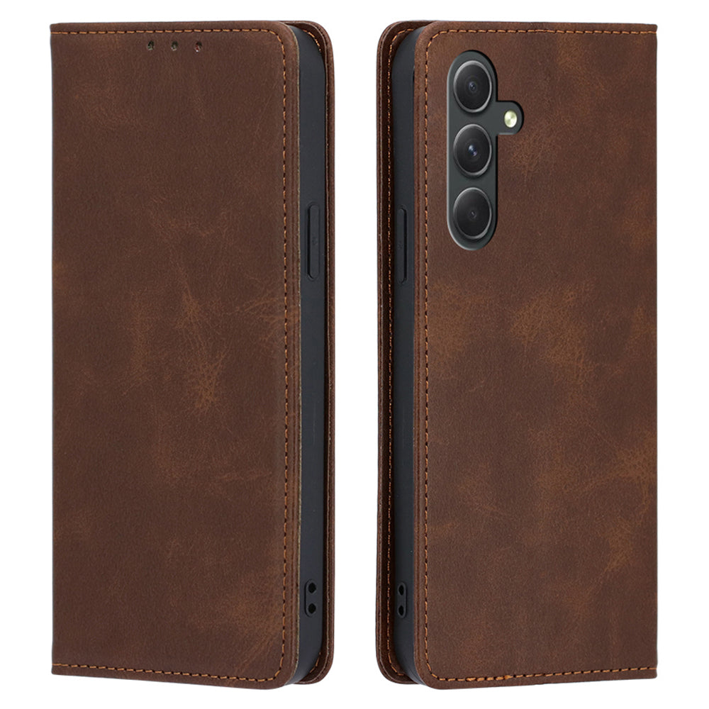For Samsung Galaxy A54 5G Calf Texture Protector Case Stand PU Leather Wallet Phone Shell