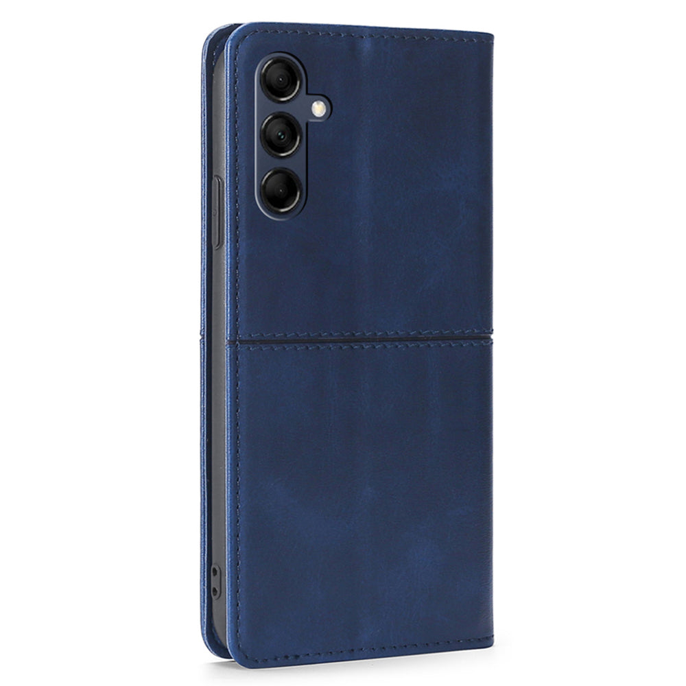 For Samsung Galaxy M14 5G Phone Cover Cowhide Texture PU Leather Stand Phone Case with Card Slots