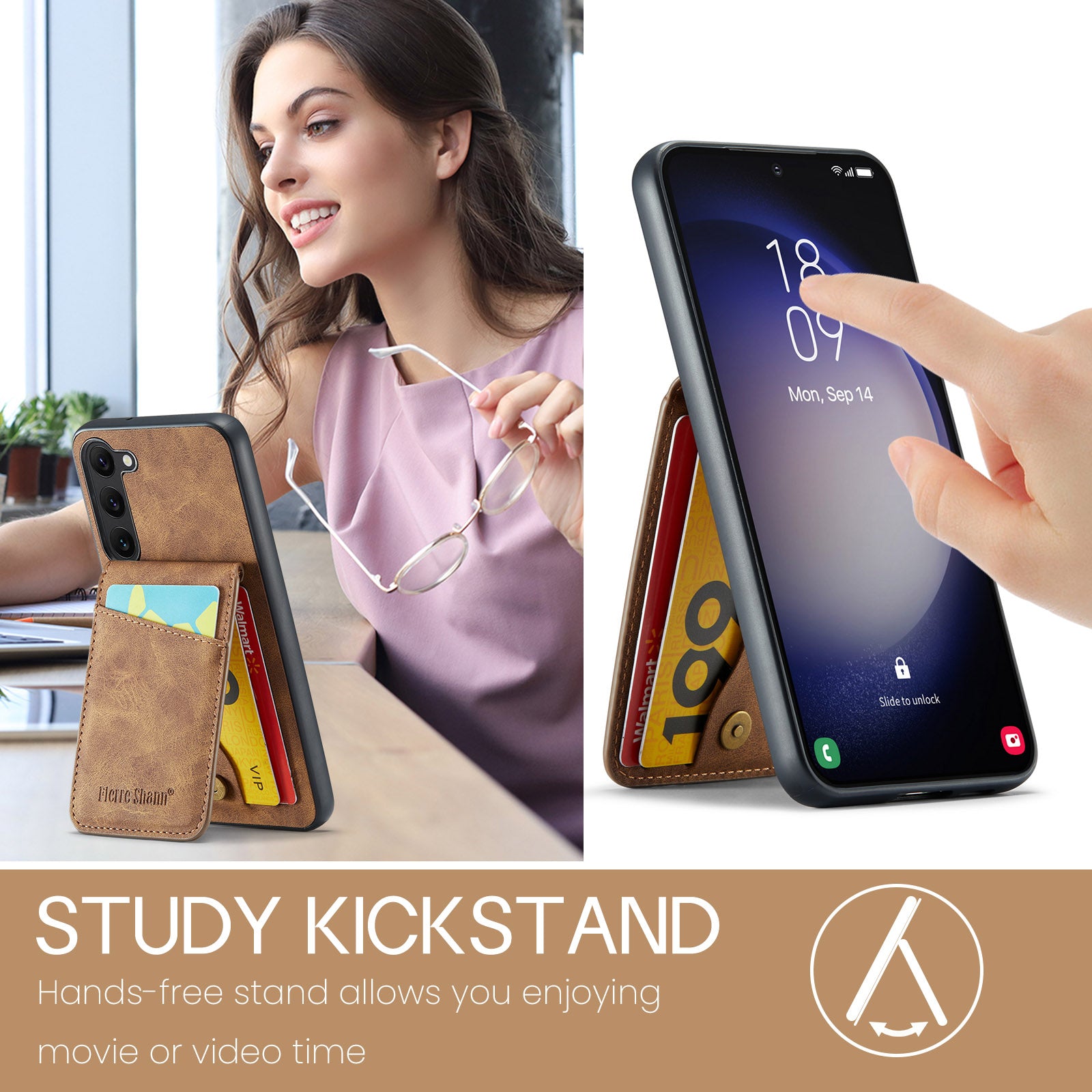 FIERRE SHANN Pro Samsung Galaxy S22 5G Kickstand Pouzdro na telefon Držák karty RFID Blokování PU kůže TPU kryt