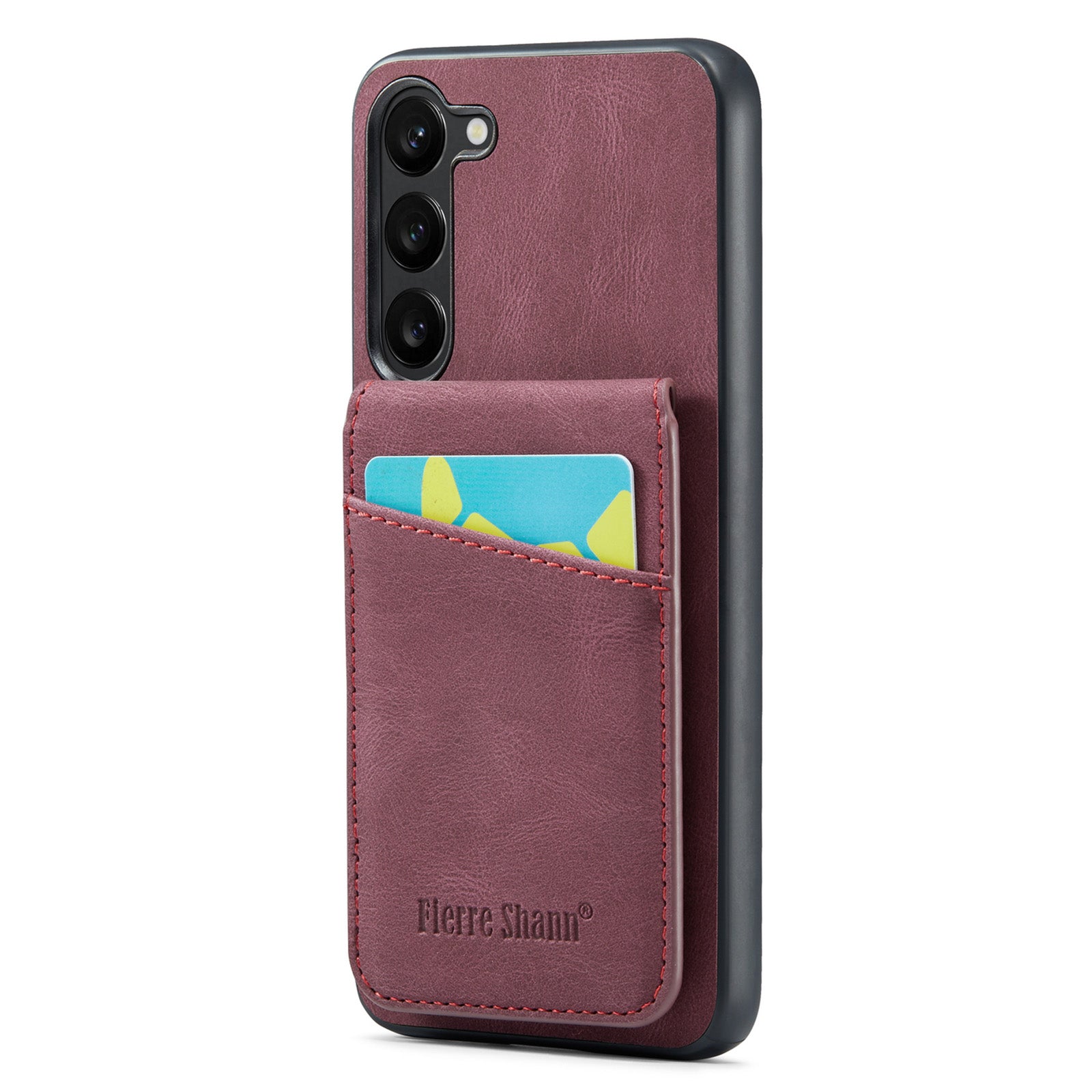 FIERRE SHANN For Samsung Galaxy S22 5G Kickstand Phone Case Card Holder RFID Blocking PU Leather TPU Cover