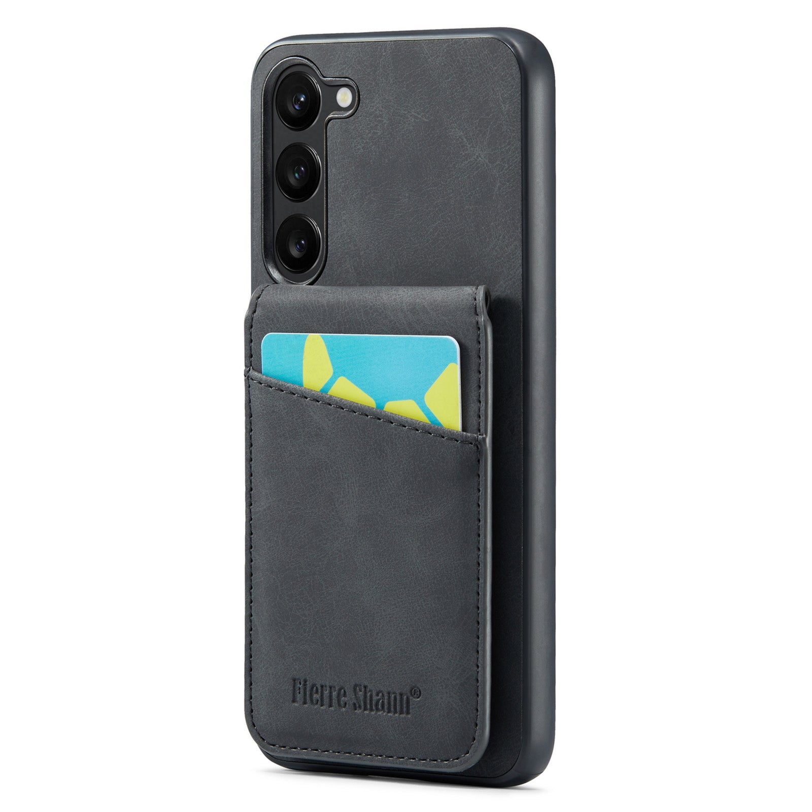 FIERRE SHANN For Samsung Galaxy S23 Phone Kickstand Case RFID Blocking Card Holder Leather TPU Cover