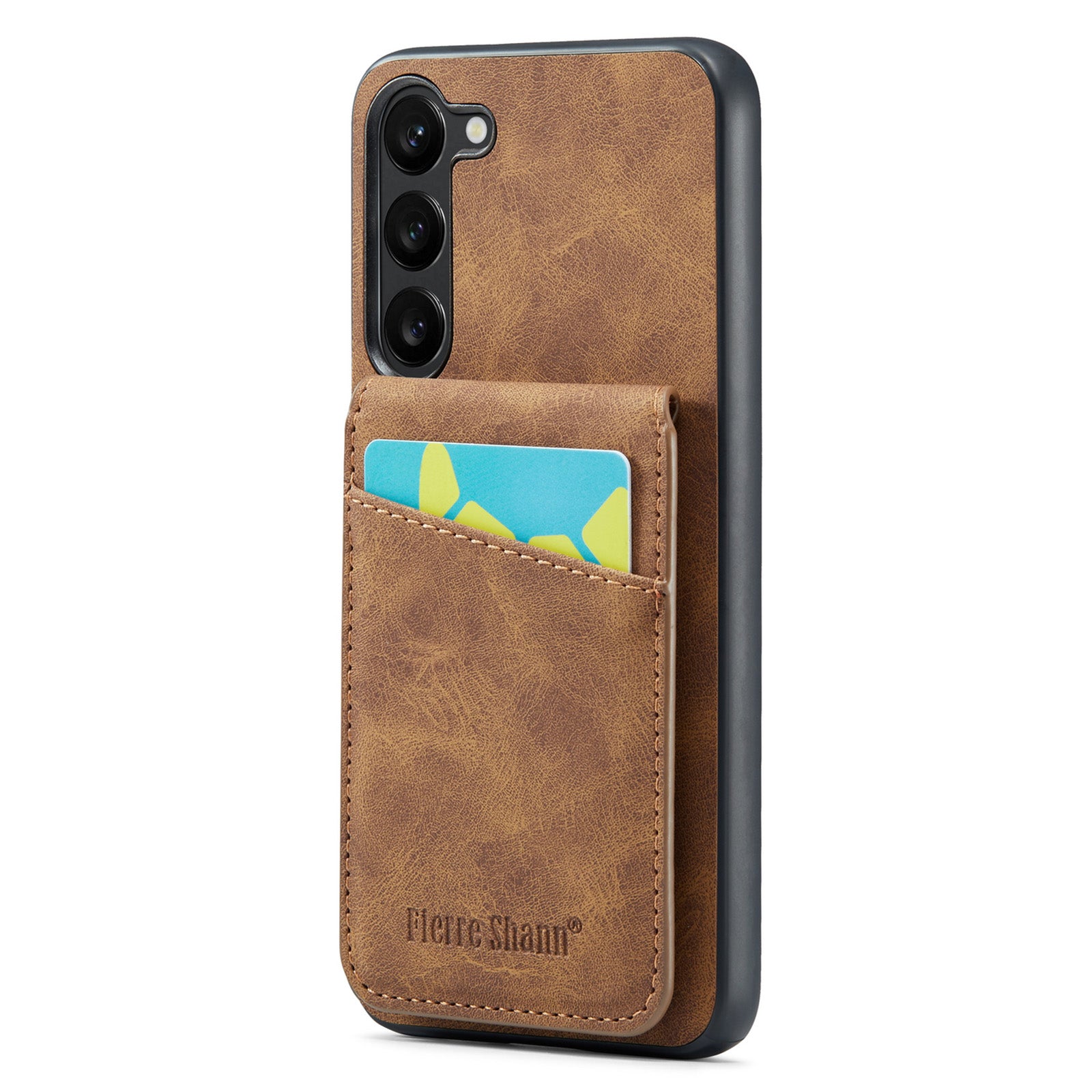 FIERRE SHANN For Samsung Galaxy S23 Phone Kickstand Case RFID Blocking Card Holder Leather TPU Cover