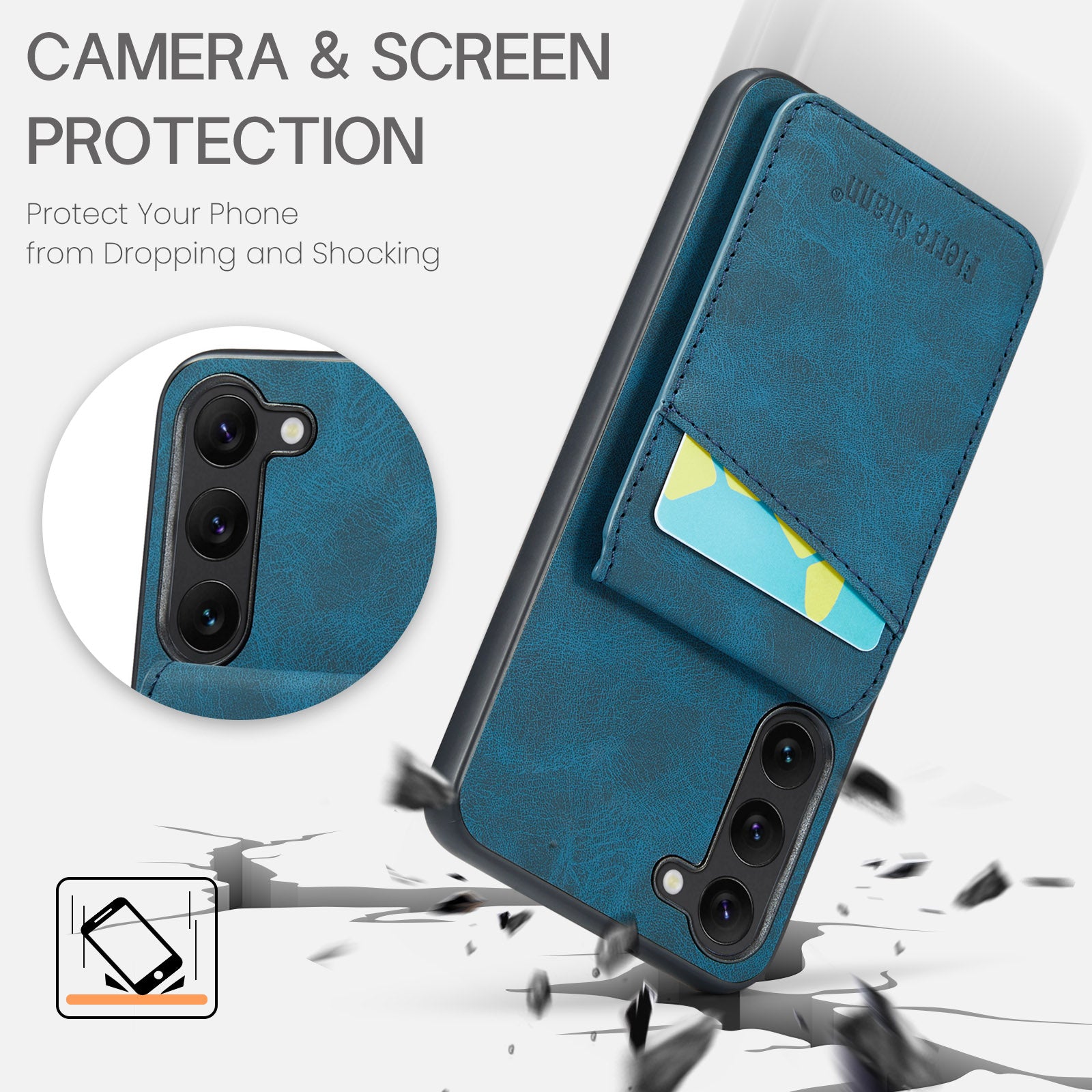 FIERRE SHANN For Samsung Galaxy S23 Phone Kickstand Case RFID Blocking Card Holder Leather TPU Cover