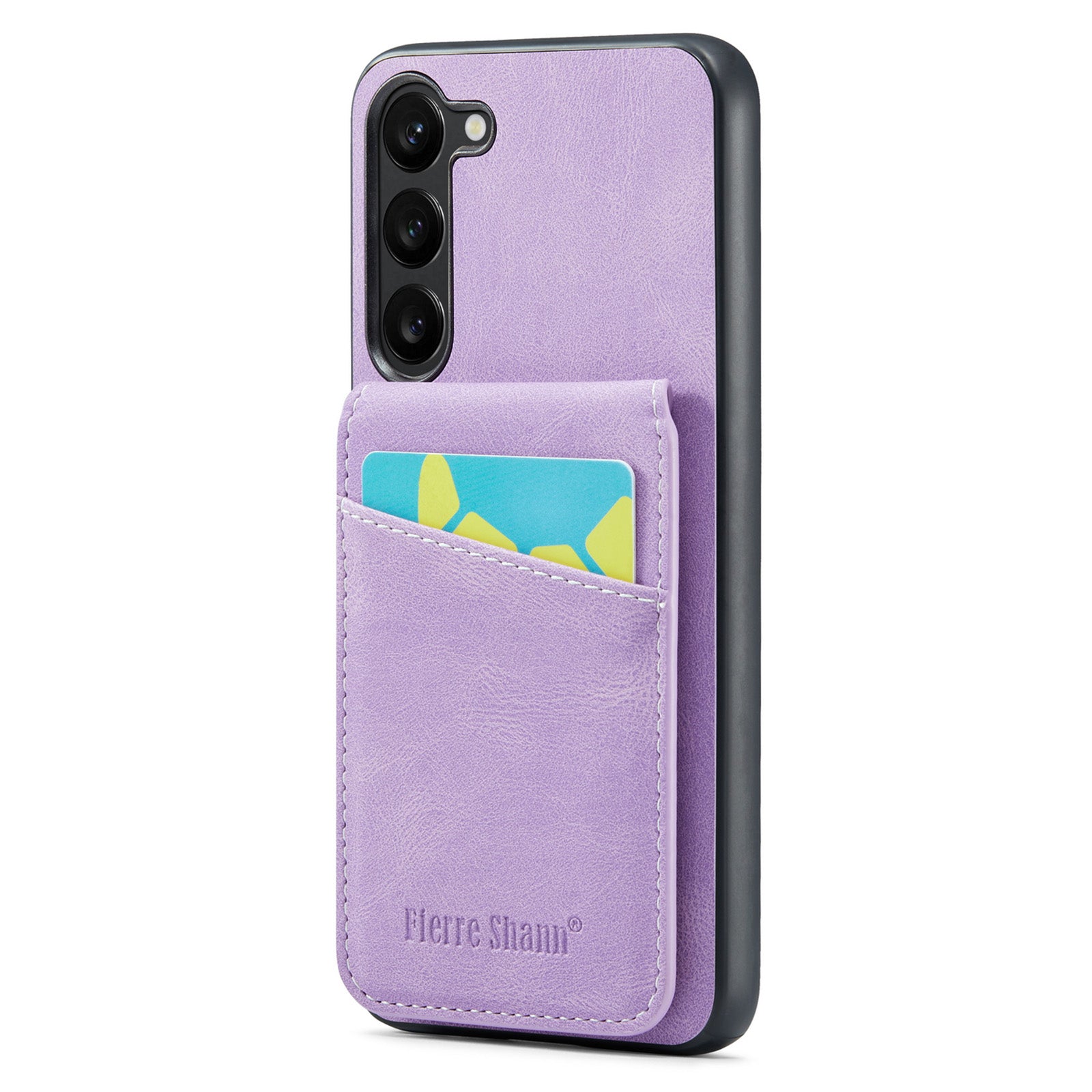 FIERRE SHANN For Samsung Galaxy S23 Phone Kickstand Case RFID Blocking Card Holder Leather TPU Cover
