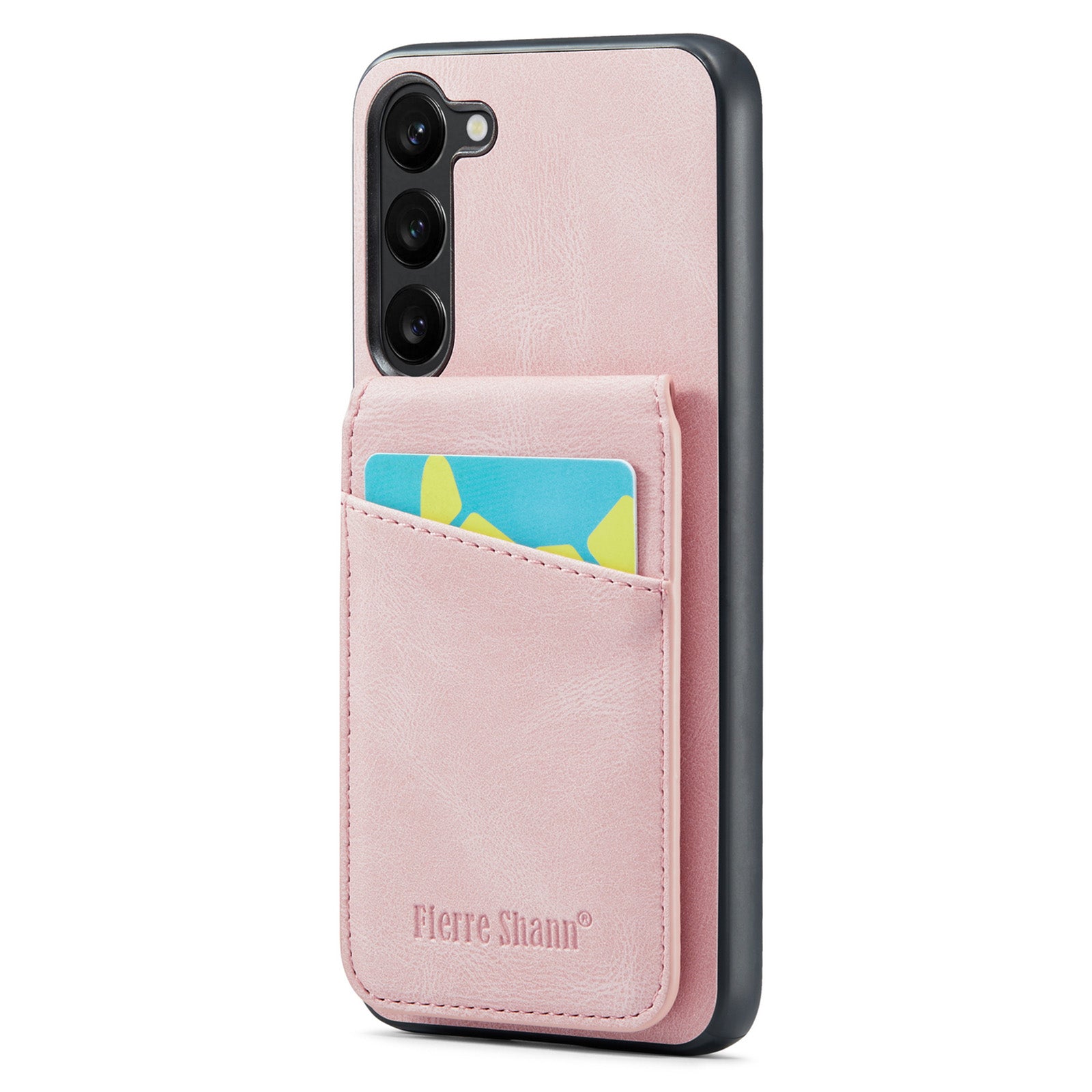 FIERRE SHANN For Samsung Galaxy S23 Phone Kickstand Case RFID Blocking Card Holder Leather TPU Cover