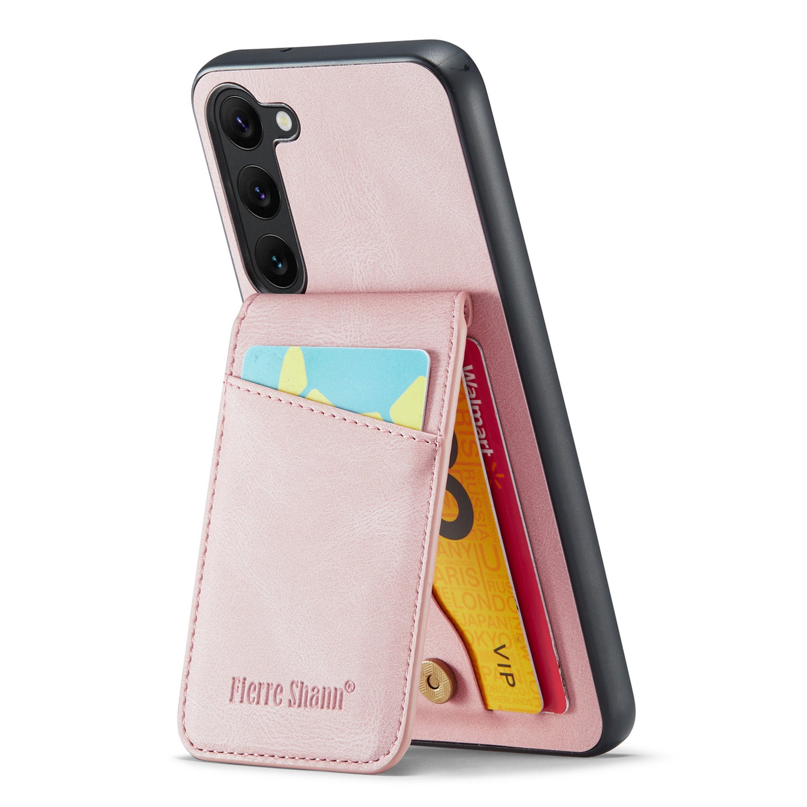 FIERRE SHANN For Samsung Galaxy S23 Phone Kickstand Case RFID Blocking Card Holder Leather TPU Cover