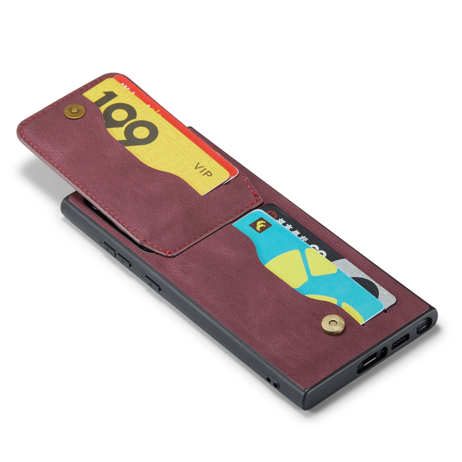 Pouzdro FIERRE SHANN Kickstand pro Samsung Galaxy S22 Ultra 5G Sloty na karty Kožený TPU kryt telefonu