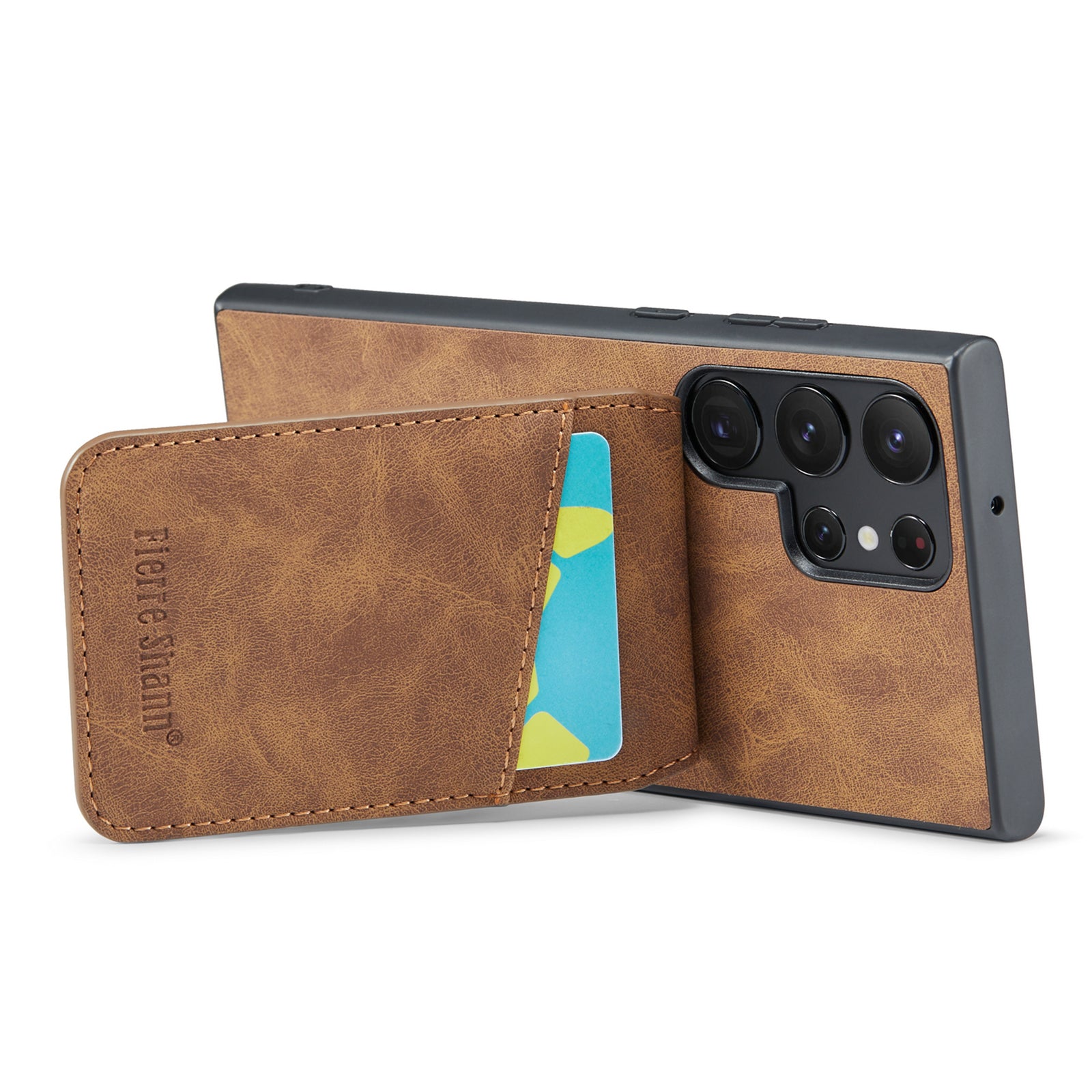 Pouzdro FIERRE SHANN Kickstand pro Samsung Galaxy S22 Ultra 5G Sloty na karty Kožený TPU kryt telefonu