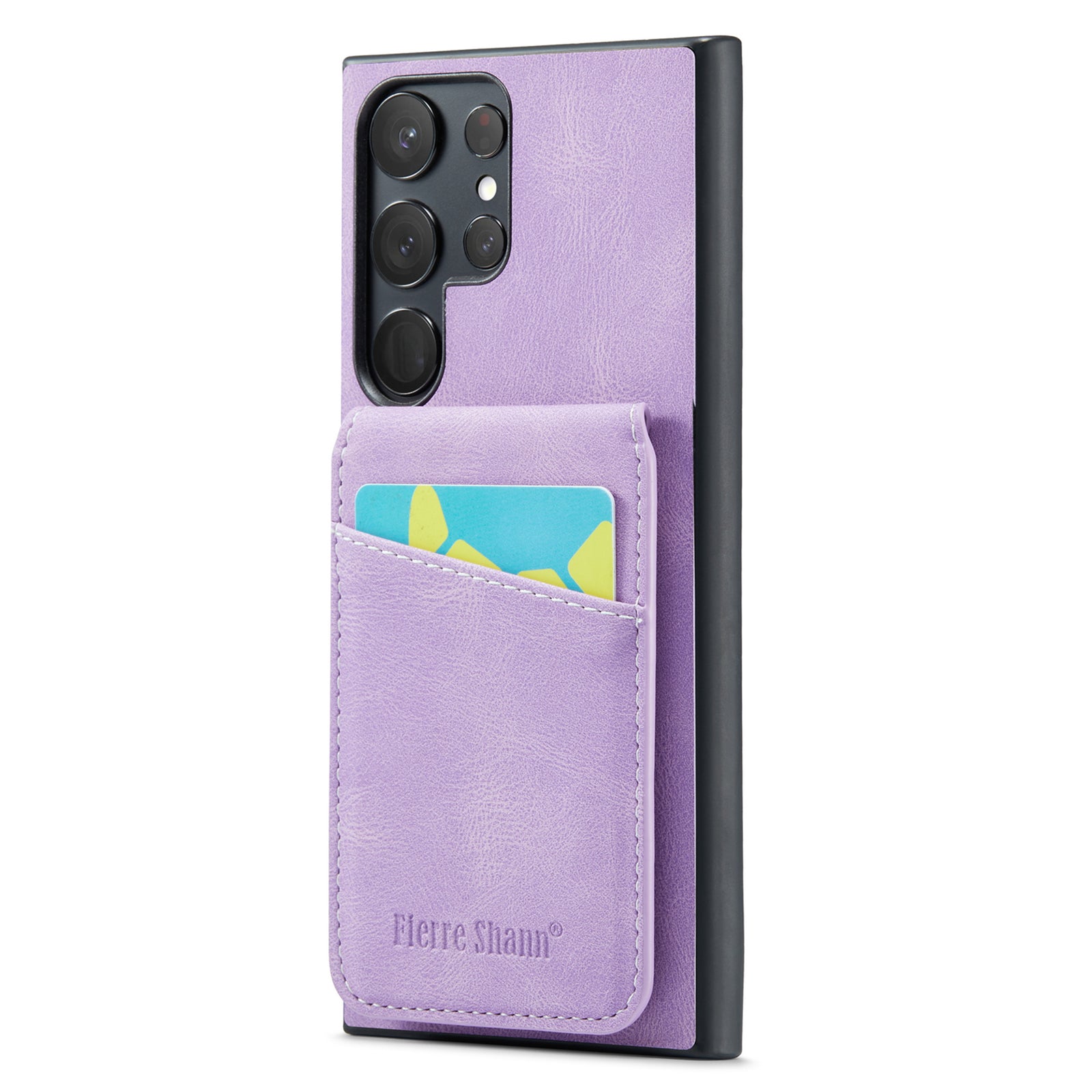 FIERRE SHANN Kickstand Case for Samsung Galaxy S22 Ultra 5G Card Slots Leather TPU Phone Cover