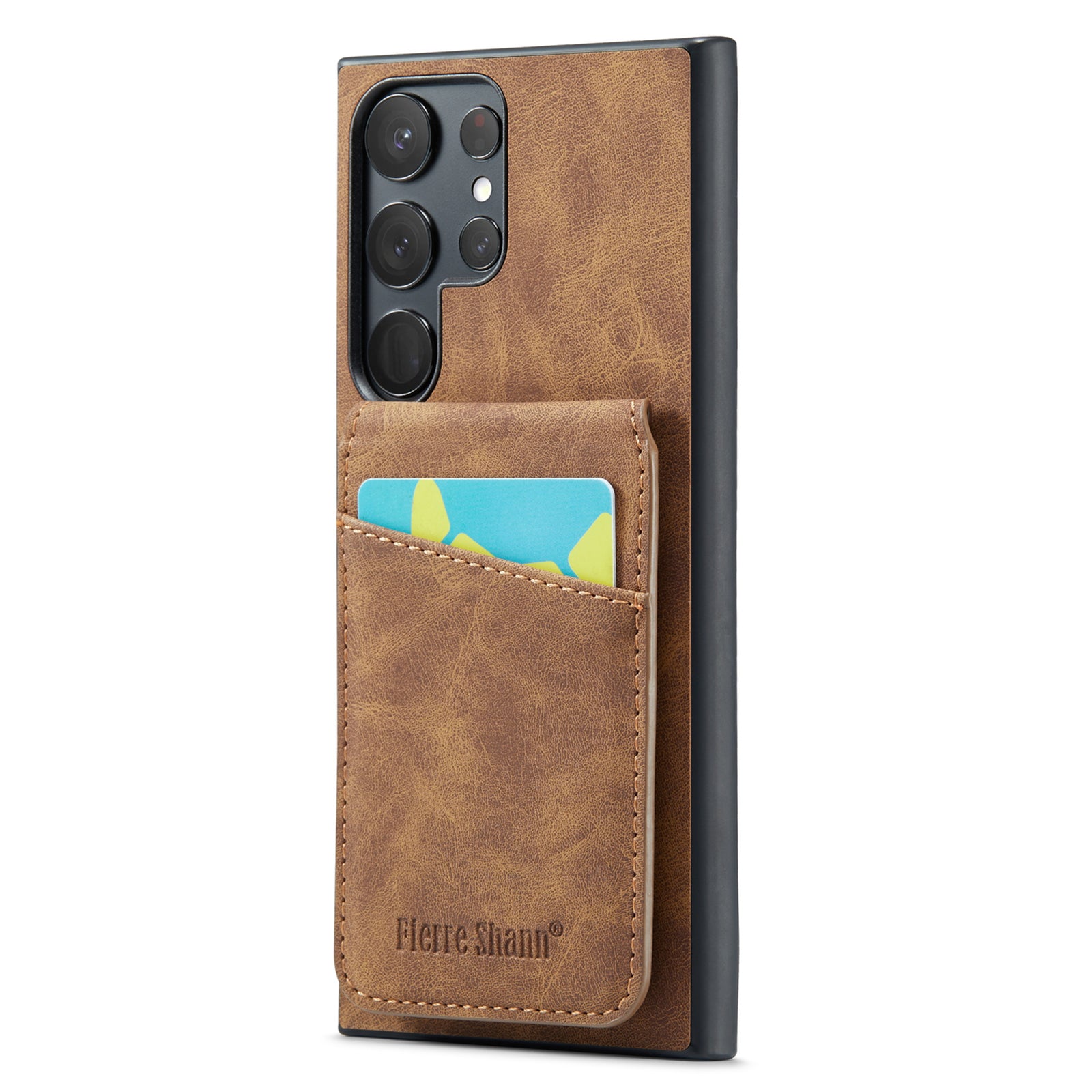 FIERRE SHANN For Samsung Galaxy S23 Ultra Crazy Horse Texture Cell Phone Cover Kickstand PU Leather TPU Case with Card Slot