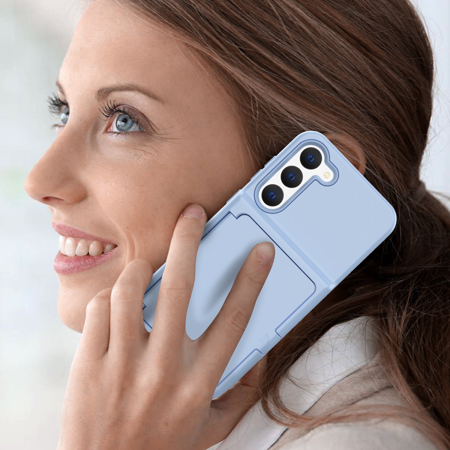 For Samsung Galaxy S23 Cardcase Series Card Holder Thick Phone Case Kickstand Mirror Function PC TPU Cover