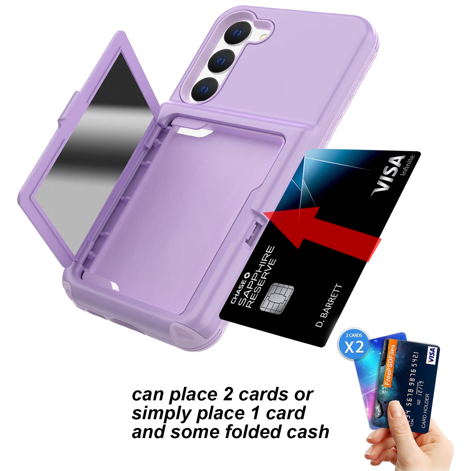 For Samsung Galaxy S23 Cardcase Series Card Holder Thick Phone Case Kickstand Mirror Function PC TPU Cover