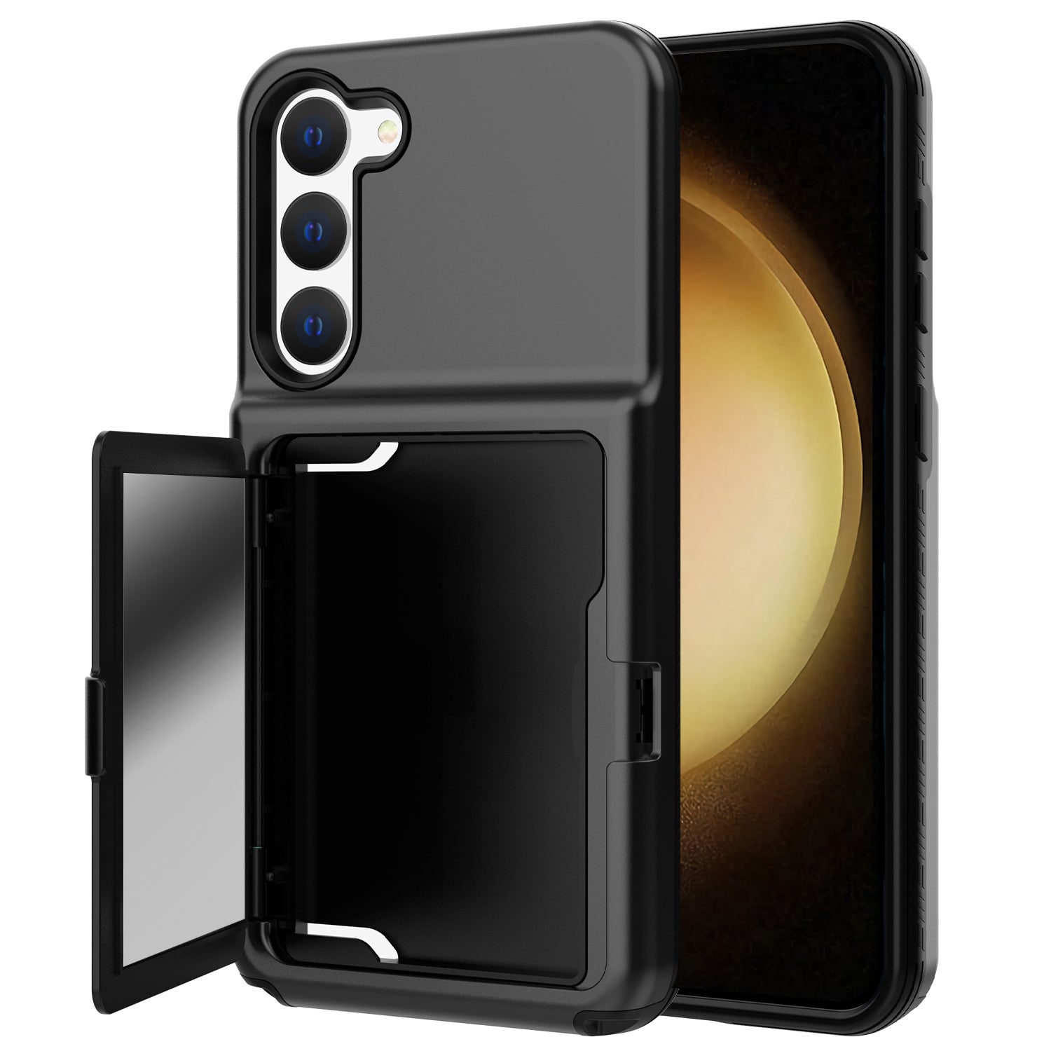 For Samsung Galaxy S23 Cardcase Series Mirror Function Phone Case Kickstand Card Holder Thickened Phone Cover