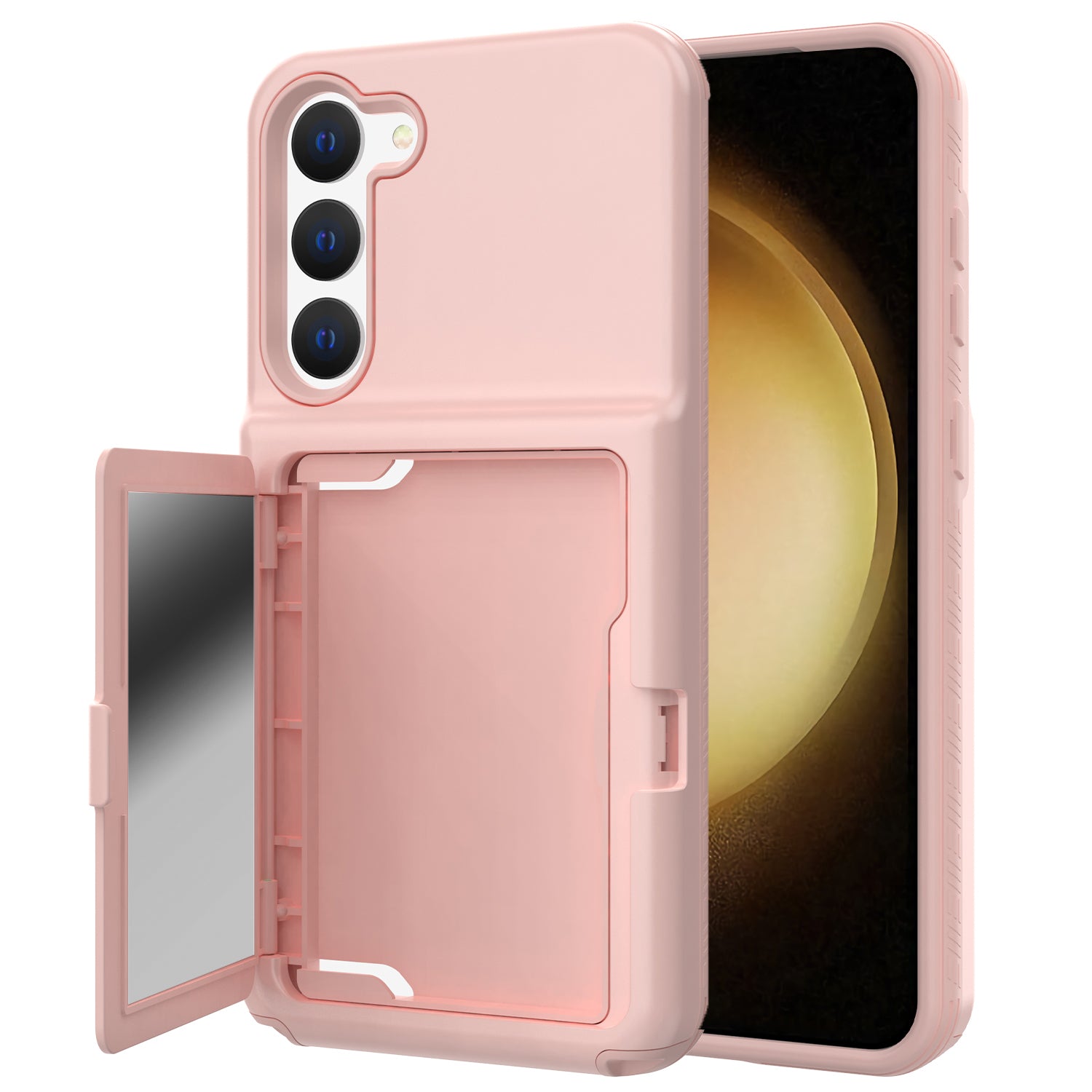 For Samsung Galaxy S23 Cardcase Series Mirror Function Phone Case Kickstand Card Holder Thickened Phone Cover