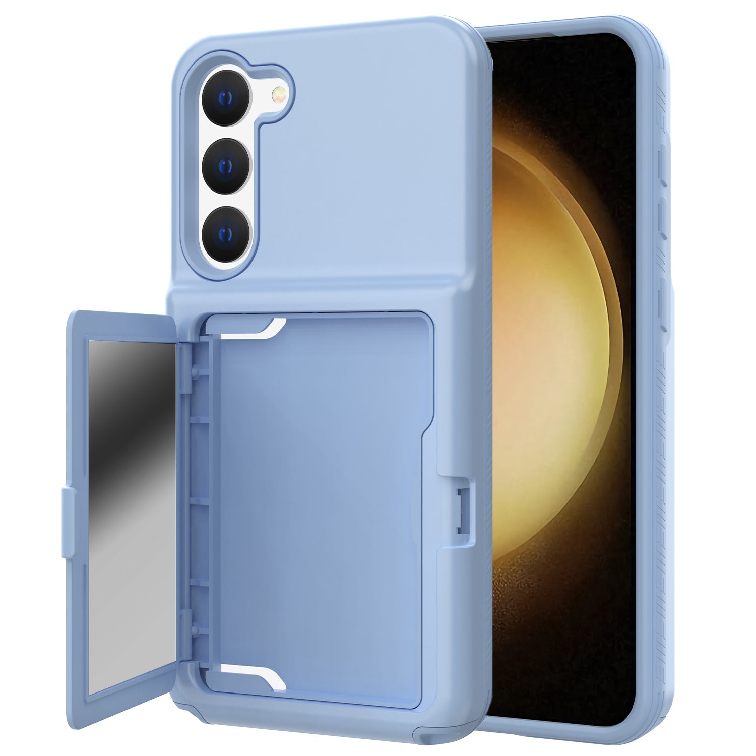 For Samsung Galaxy S23 Cardcase Series Mirror Function Phone Case Kickstand Card Holder Thickened Phone Cover