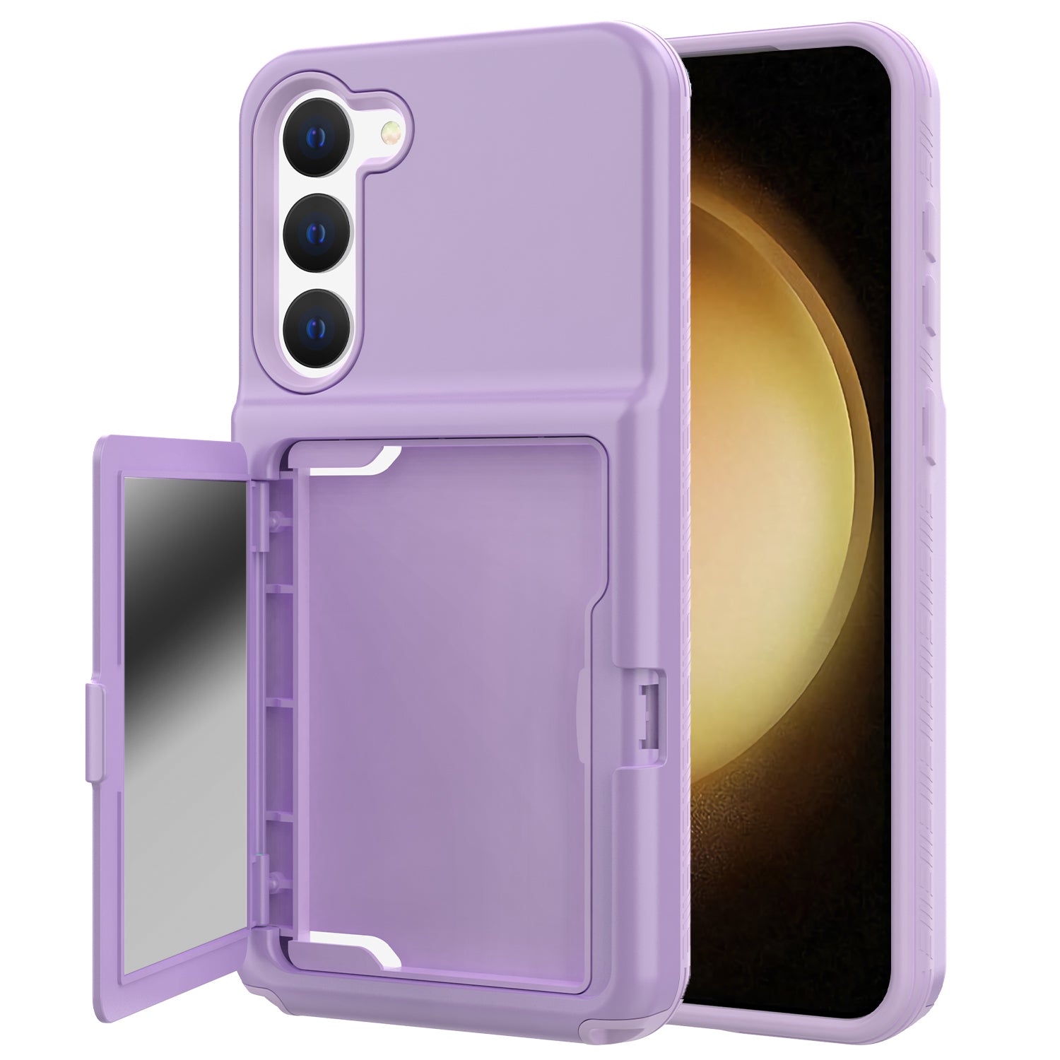 For Samsung Galaxy S23 Cardcase Series Mirror Function Phone Case Kickstand Card Holder Thickened Phone Cover