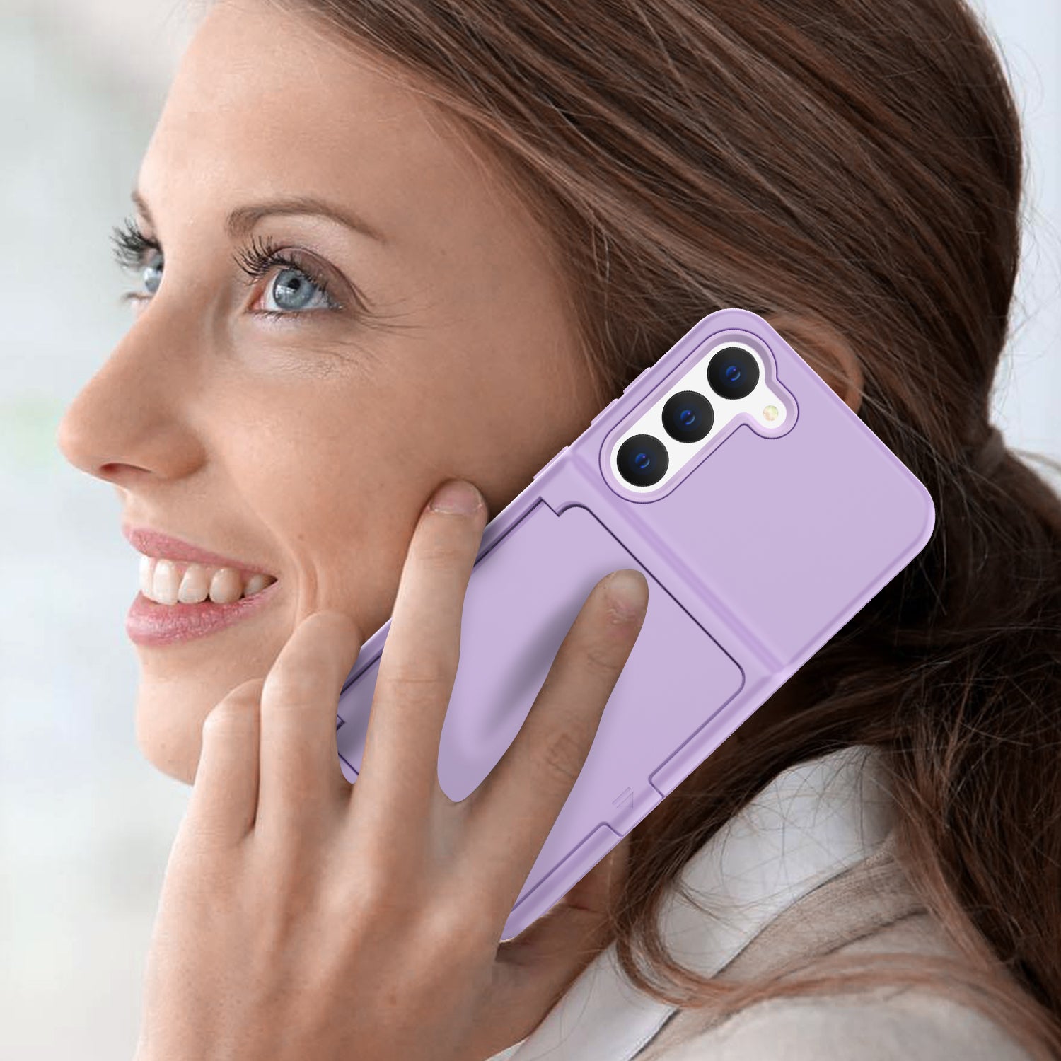 For Samsung Galaxy S23 Cardcase Series Mirror Function Phone Case Kickstand Card Holder Thickened Phone Cover