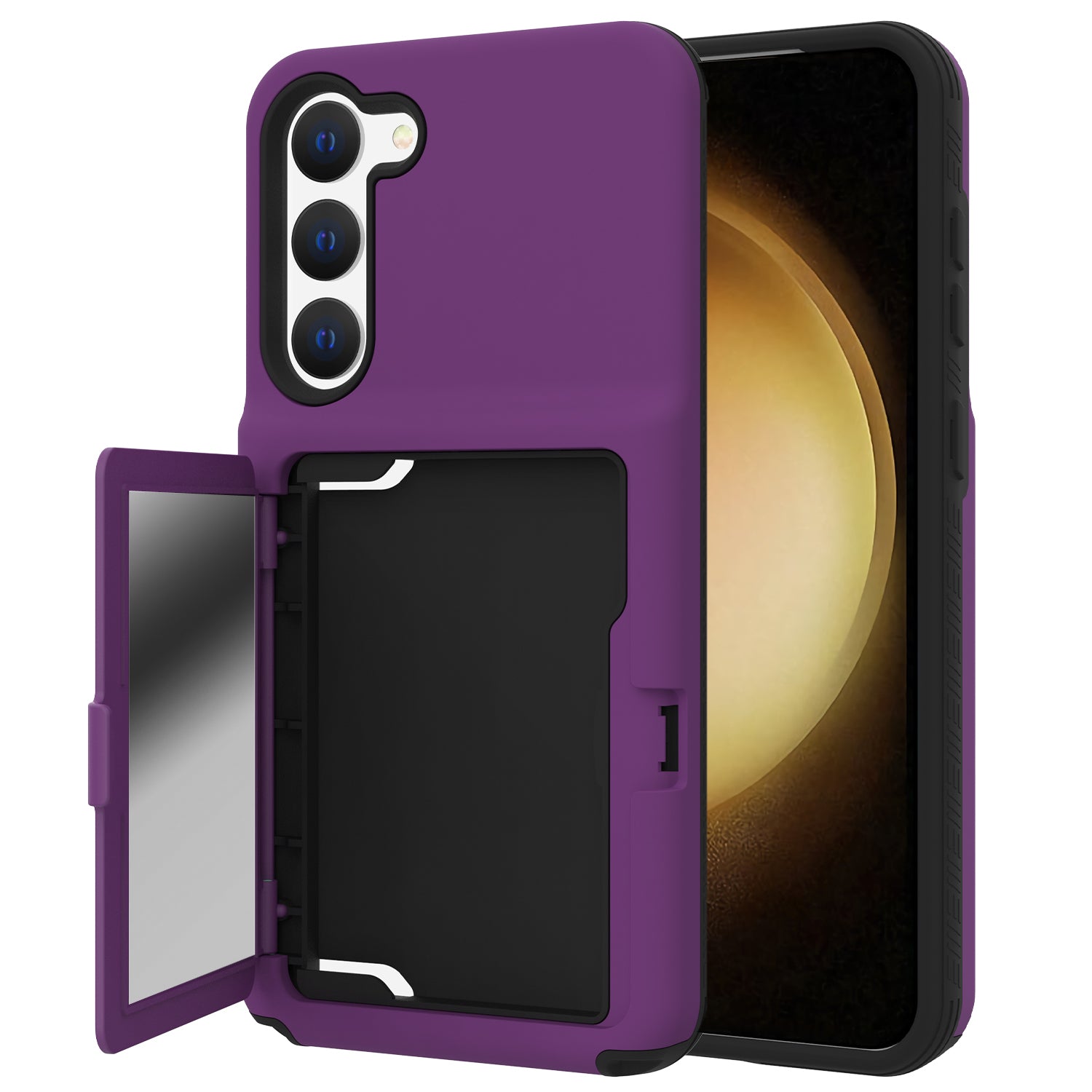 For Samsung Galaxy S23 Cardcase Series Mirror Function Phone Case Kickstand Card Holder Thickened Phone Cover