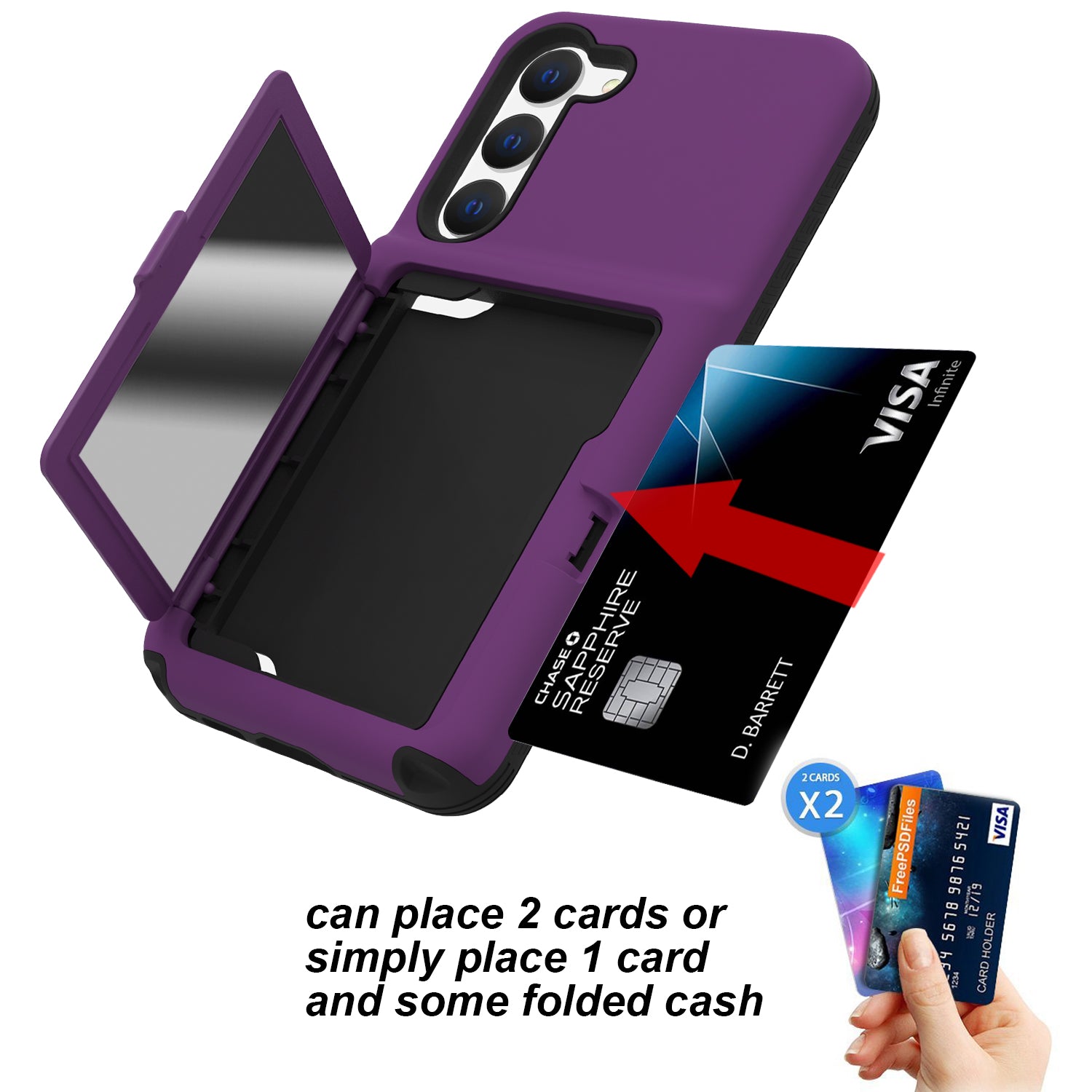 For Samsung Galaxy S23 Cardcase Series Mirror Function Phone Case Kickstand Card Holder Thickened Phone Cover